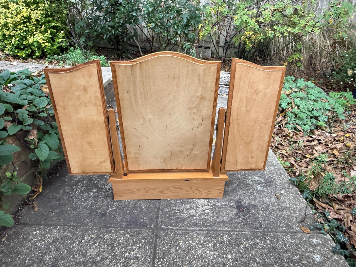 Vintage Pine Triple Vanity Mirror with Drawer – 1980s Country Cottage Dressing Table Mirror, quality vaniuty mirror with drawer