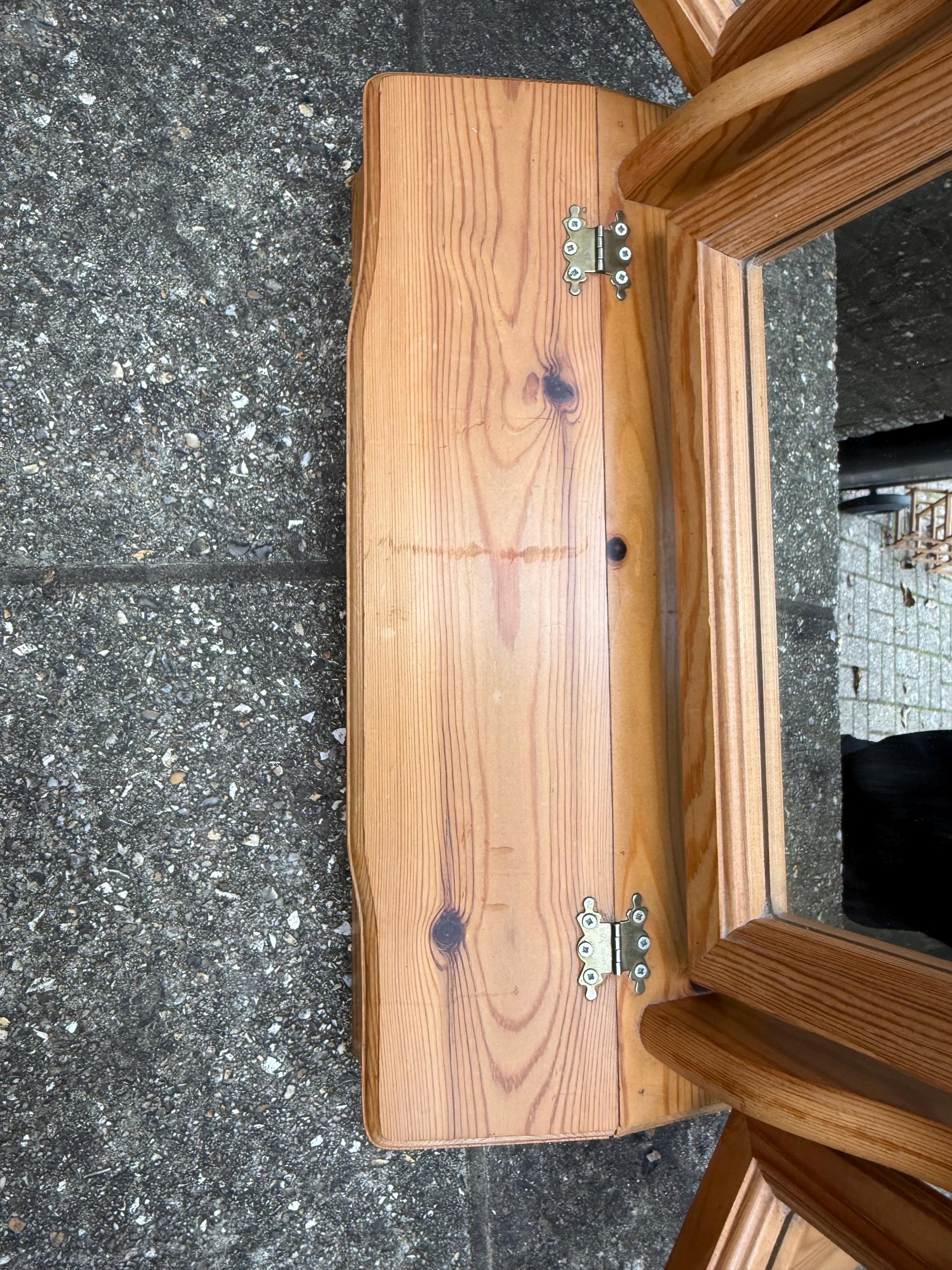 Vintage Pine Triple Vanity Mirror with Drawer – 1980s Country Cottage Dressing Table Mirror, quality vaniuty mirror with drawer
