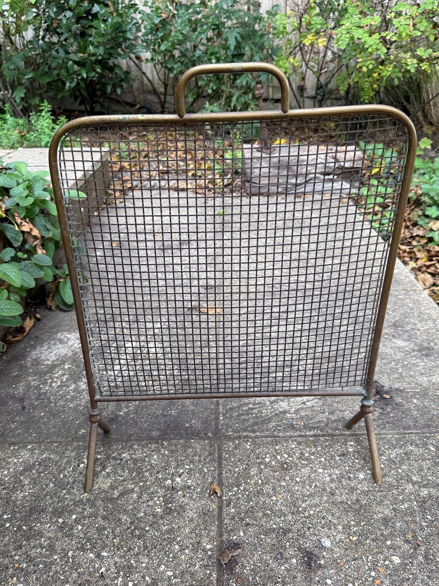 Antique brass mesh fire screen, spark guard, vintage fire screen - small fire screen, spark guar