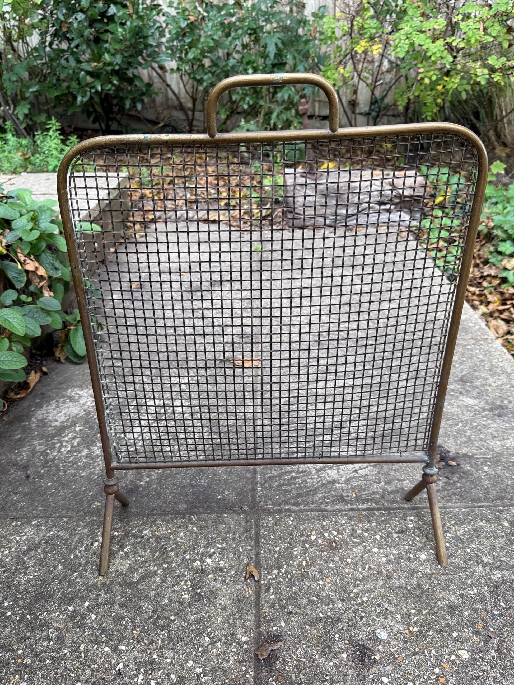 Antique brass mesh fire screen, spark guard, vintage fire screen - small fire screen, spark guar