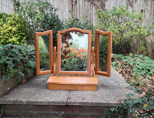 quality triple pine mirror on drawer