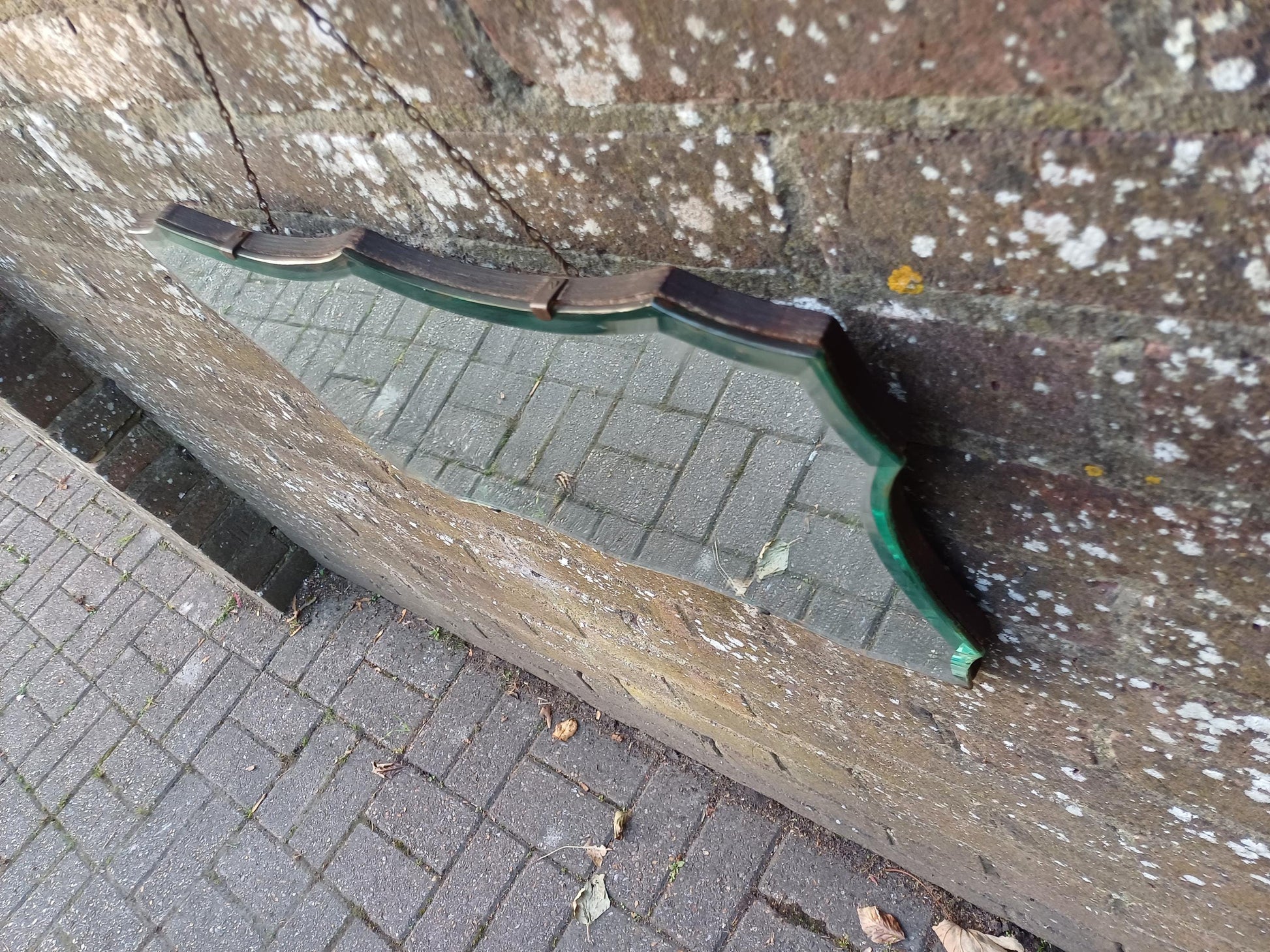 Original 1930s/50s Art Deco Frameless Wall Mirror, Vintage Bevelled Glass Mirror with Chain, Authentic Retro Mid-Century Style