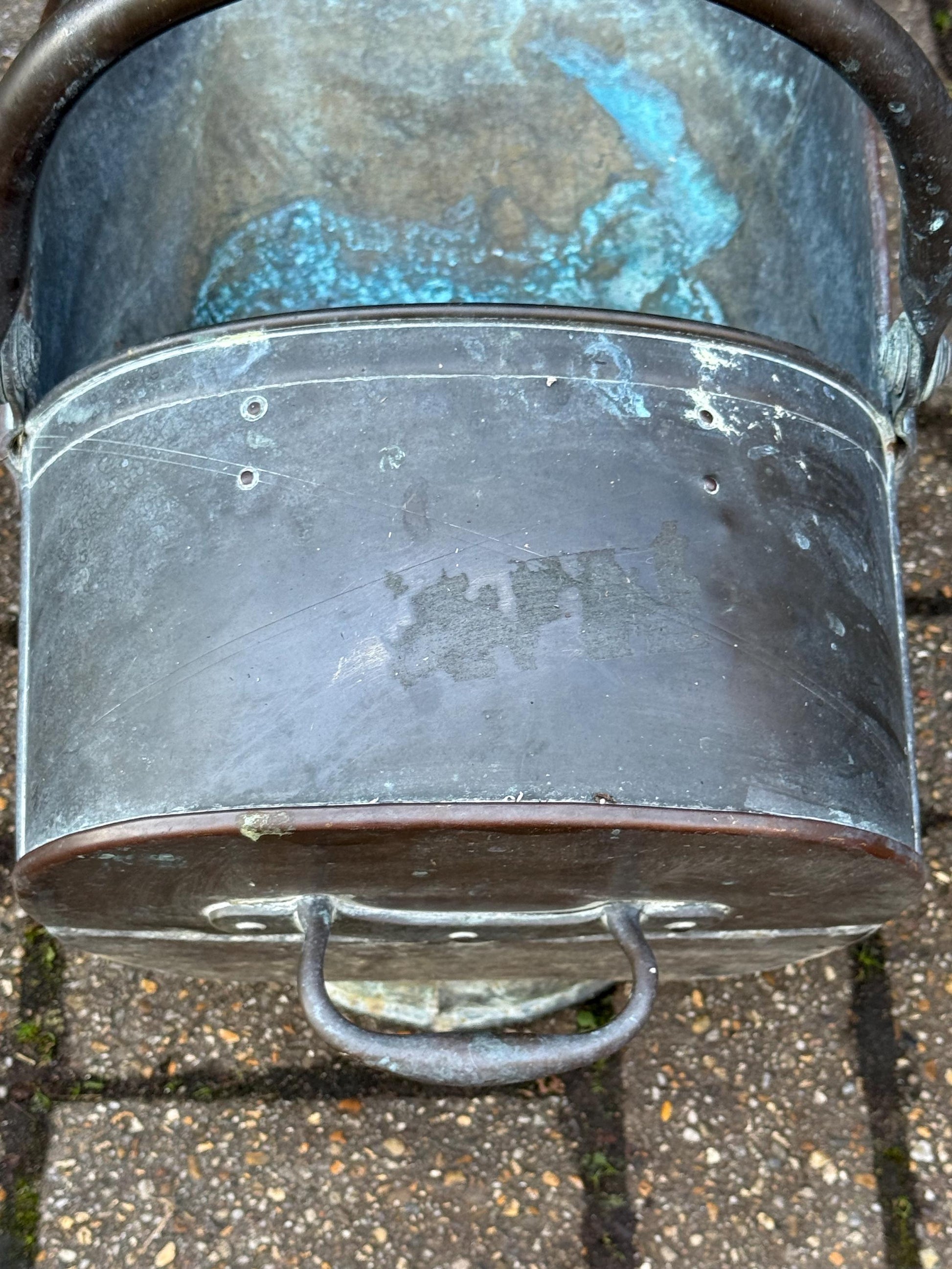Antique Victorian Copper Coal Scuttle with Brass Handles – 19th Century English Fireside Bucket / Vintage Patinated Copper Planter