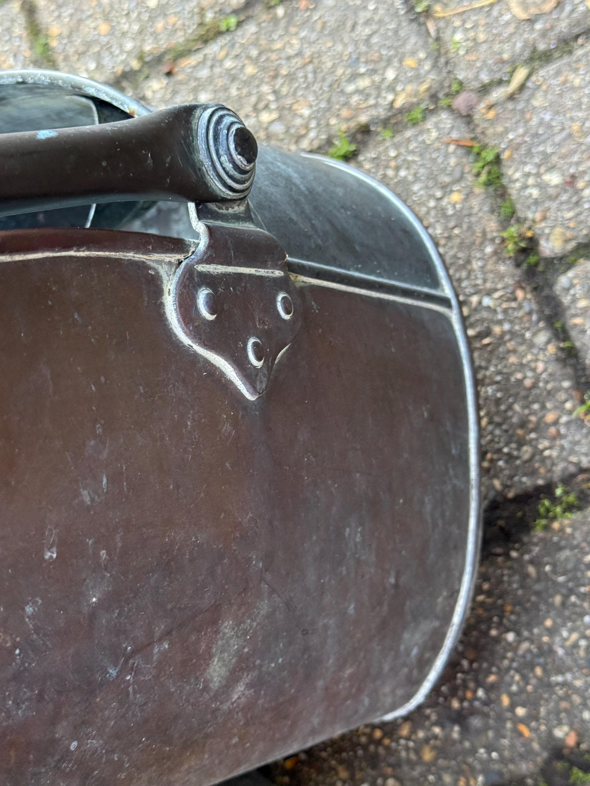 Antique Victorian Copper Coal Scuttle with Brass Handles – 19th Century English Fireside Bucket / Vintage Patinated Copper Planter