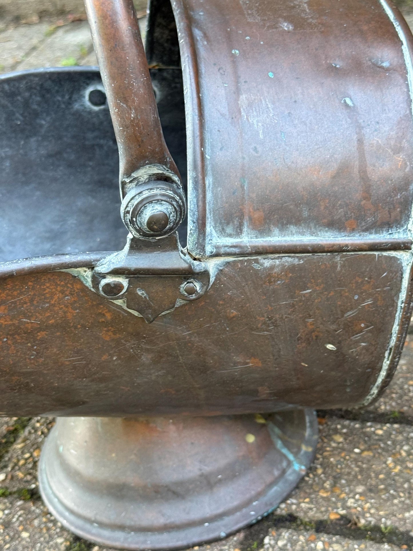 Antique Edwardian Copper Coal Scuttle with Brass Handles – Early 1900s English Fireside Bucket / Vintage Patinated Copper Planter