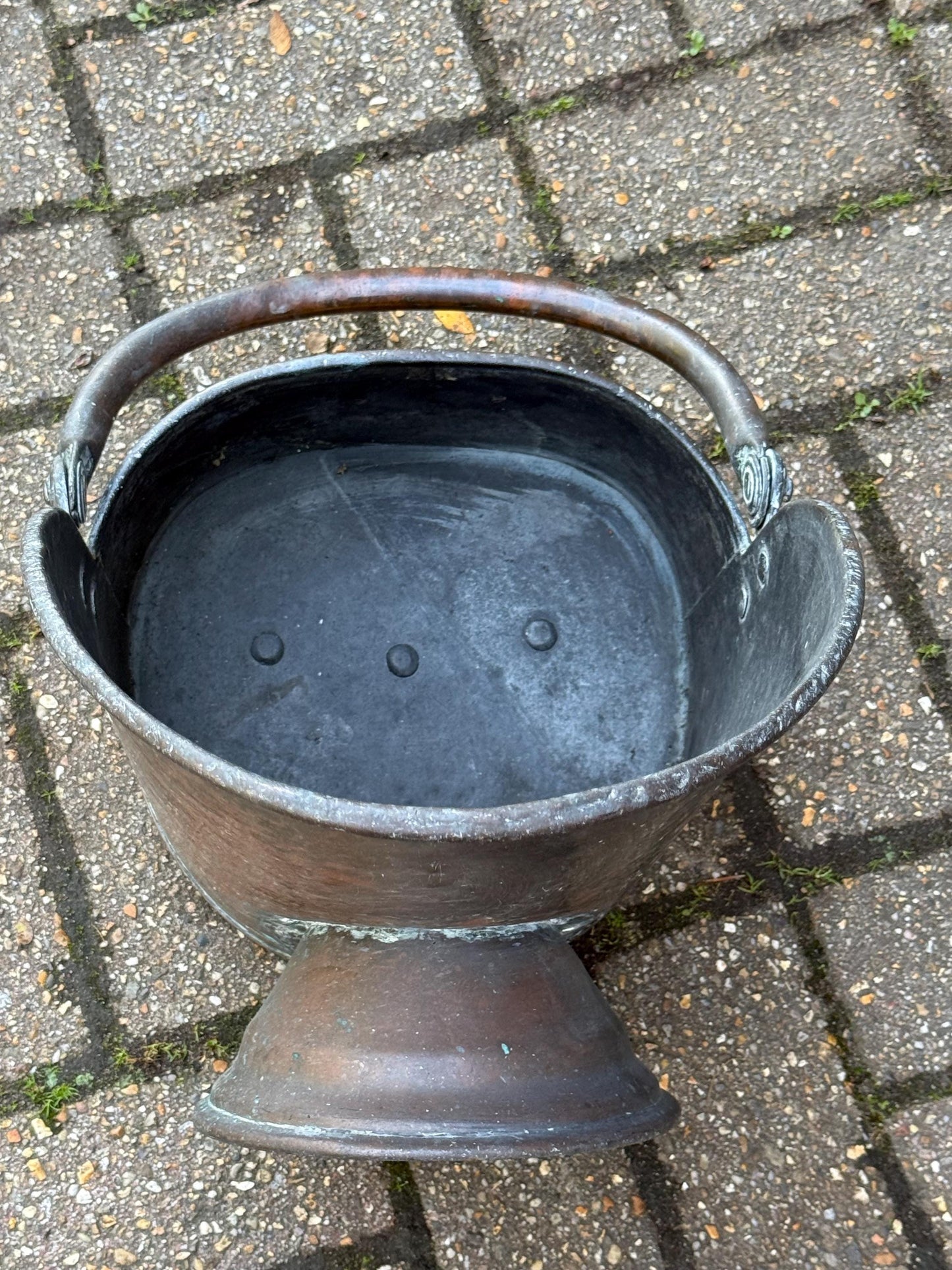 Antique Edwardian Copper Coal Scuttle with Brass Handles – Early 1900s English Fireside Bucket / Vintage Patinated Copper Planter