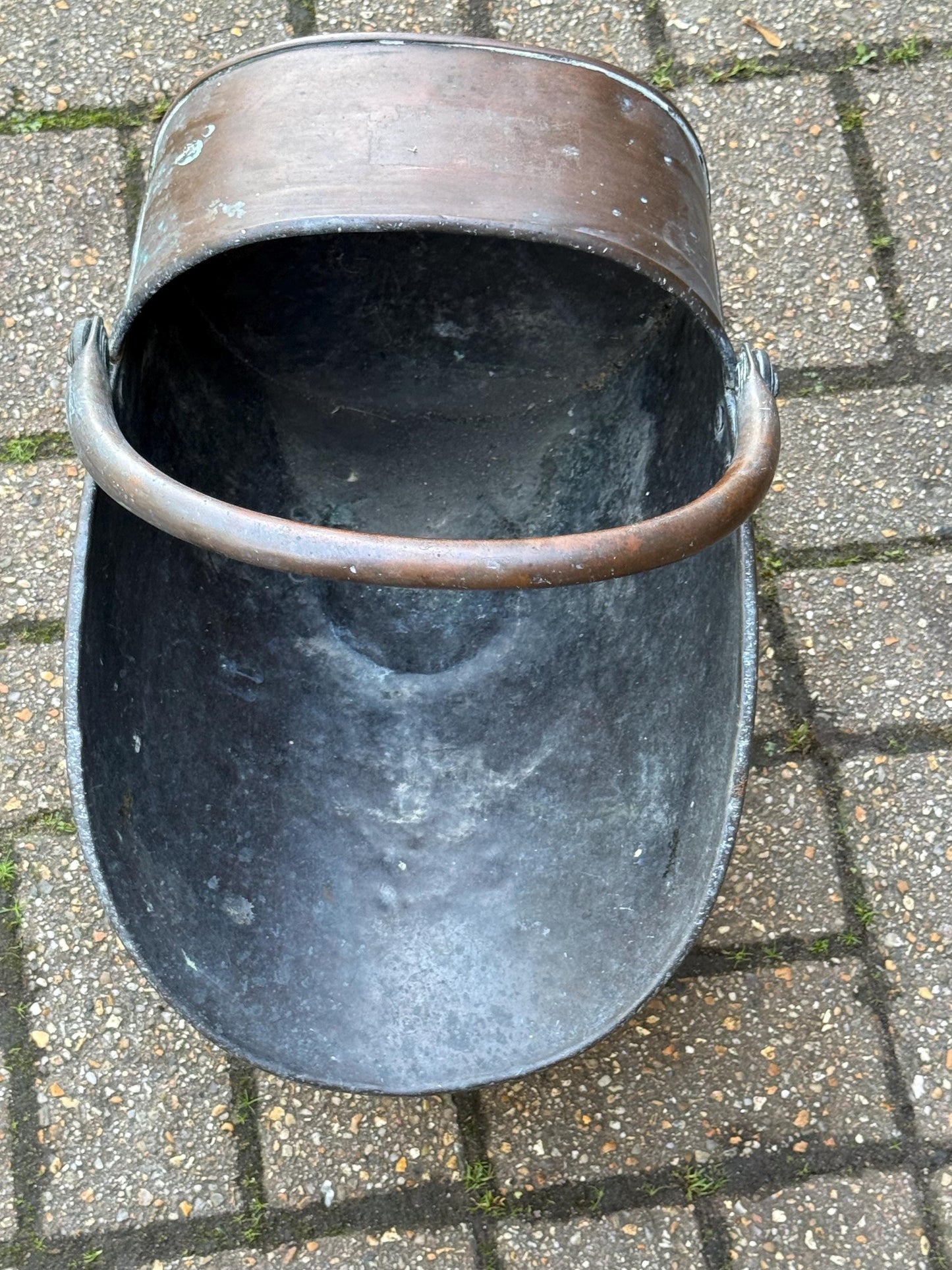 Antique Edwardian Copper Coal Scuttle with Brass Handles – Early 1900s English Fireside Bucket / Vintage Patinated Copper Planter