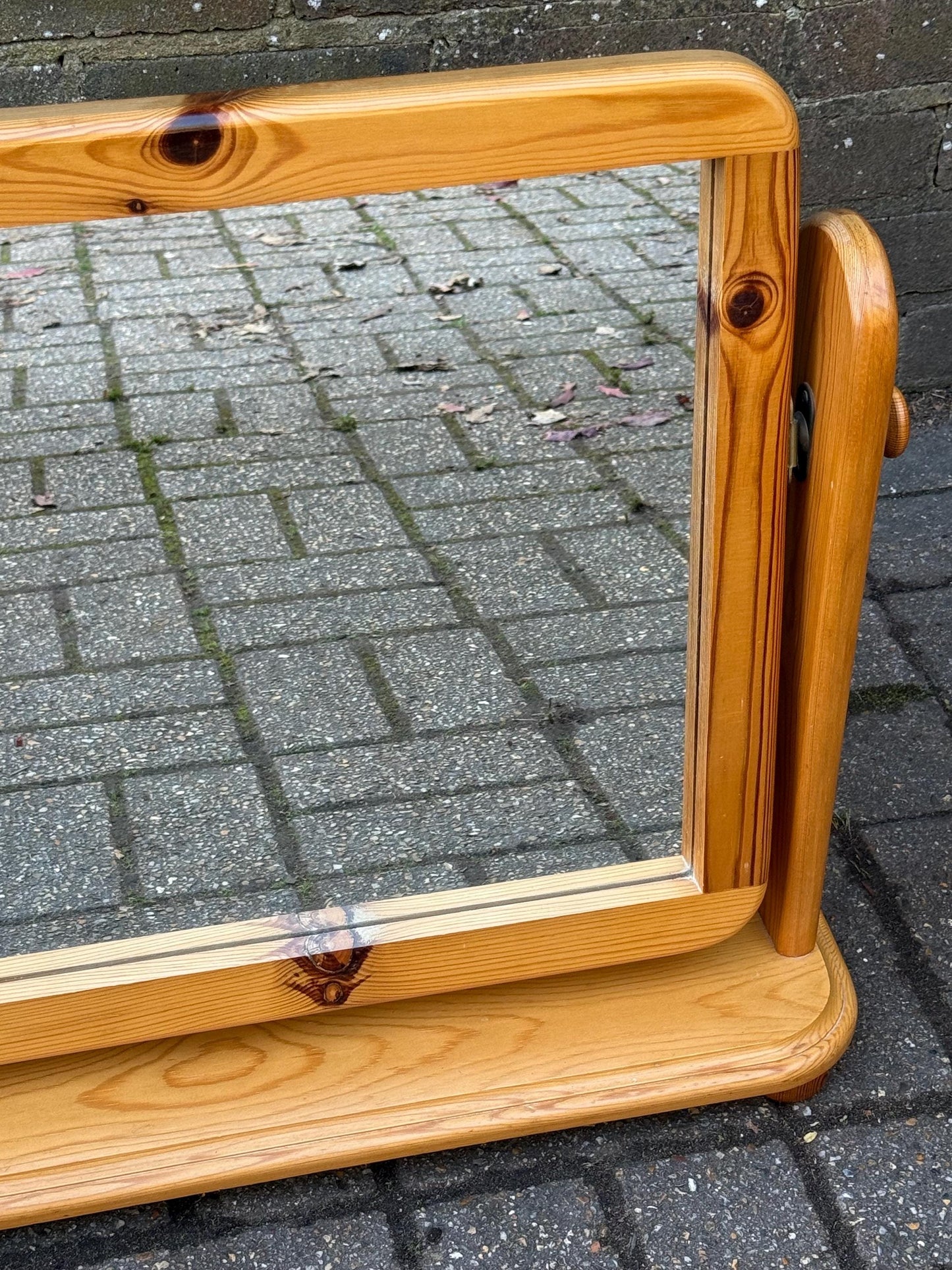 Large and Wide Vintage Pine Dressing Table Mirror, 1980s Scandi Country Vanity Mirror, Rustic Mirror Solid Pine, Retro Decor