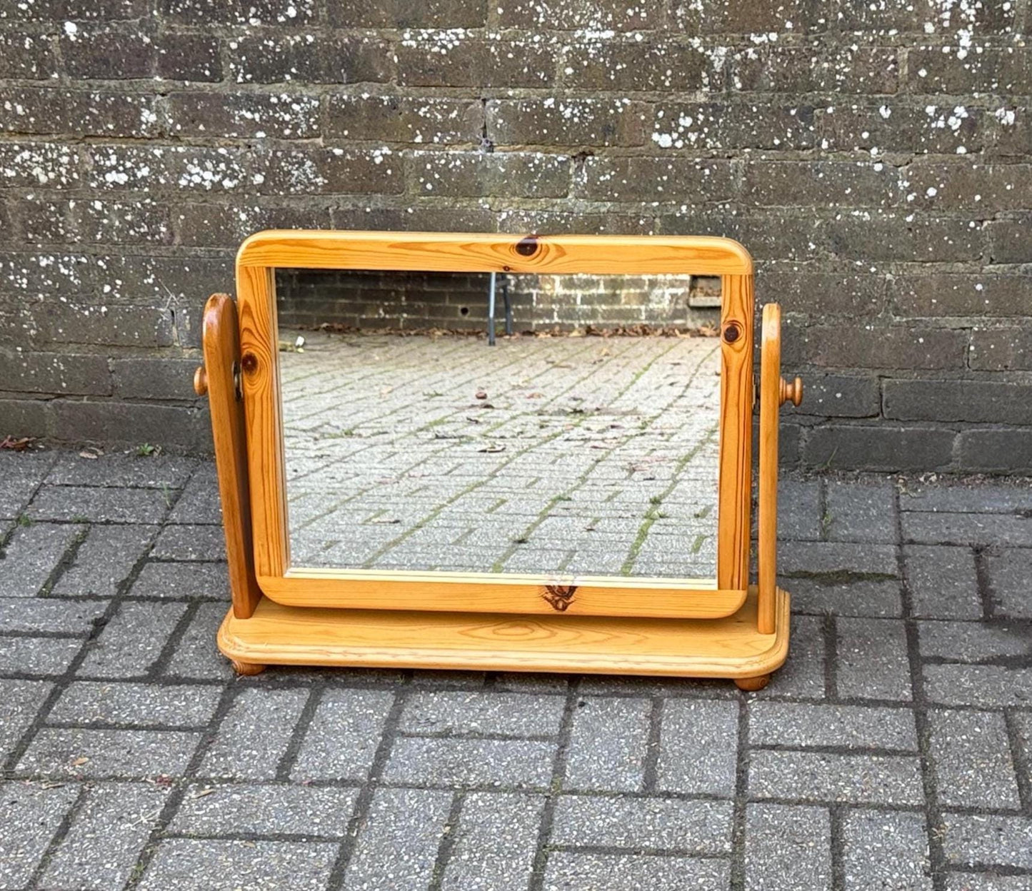scandi style 1980s pine mirror. wide pine mirror on tilting access