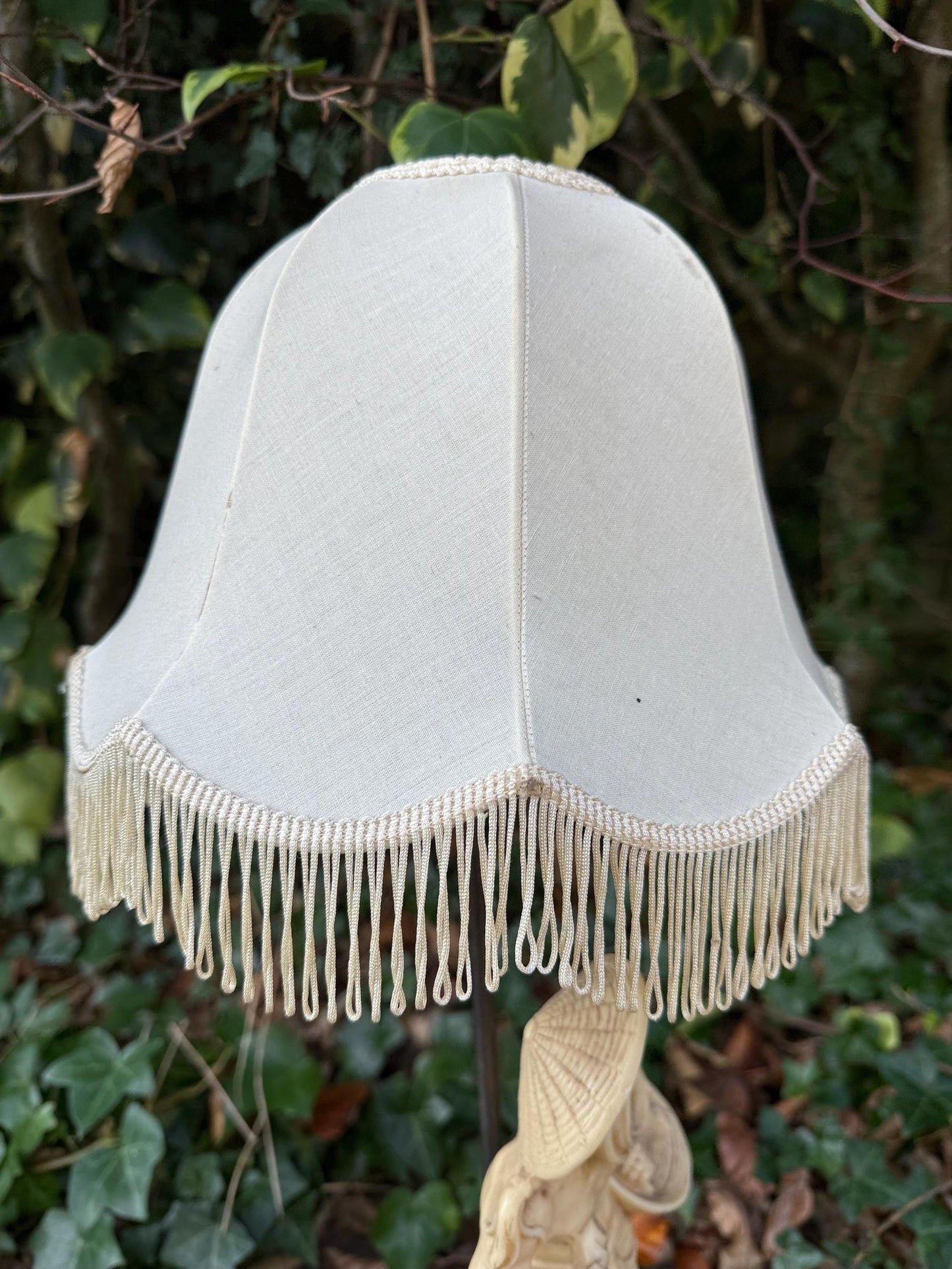 Vintage 1960s Oriental-Style, Oriental Man with baskets of produce, Resin Lamp with Fabric Shade - VGC, working retro lamp, original shade