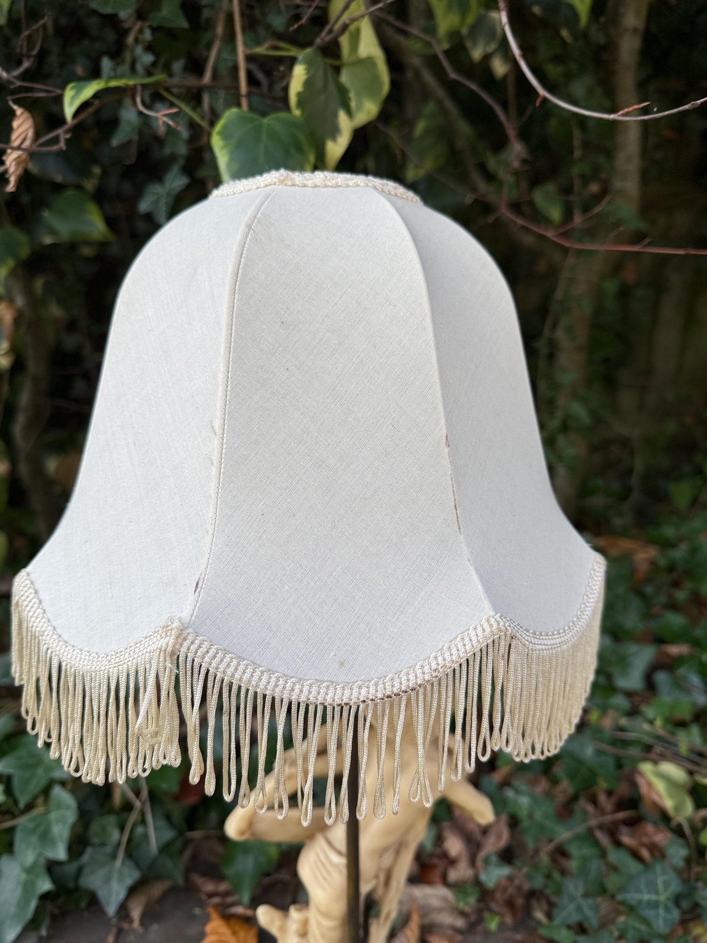 Vintage 1960s Oriental-Style, Oriental Man with baskets of produce, Resin Lamp with Fabric Shade - VGC, working retro lamp, original shade