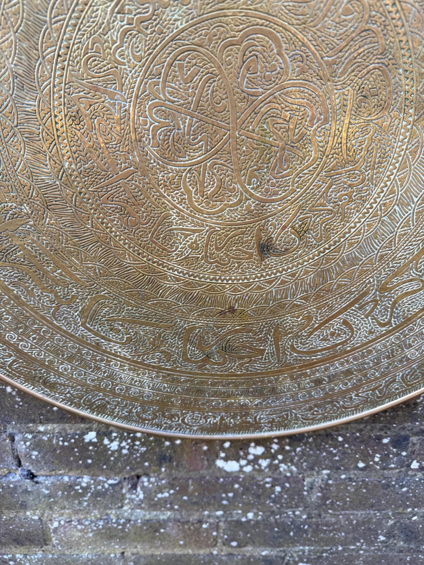 Early mid 1900s Brass Benares Tray Wall Hanging, Hand-Etched Indian Table Tray, Vintage Mid Century Boho Decor, Orientalist Decorative Art