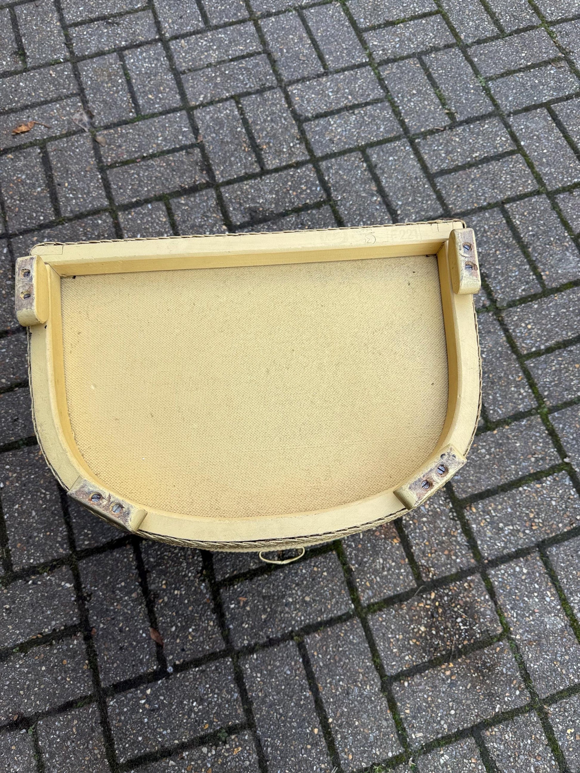 1950s Lloyd Loom Style Laundry Basket – VGC Gold Wicker Storage Chest with Sage Green Floral Lid, Mid Century Bedroom Decor, linen basket