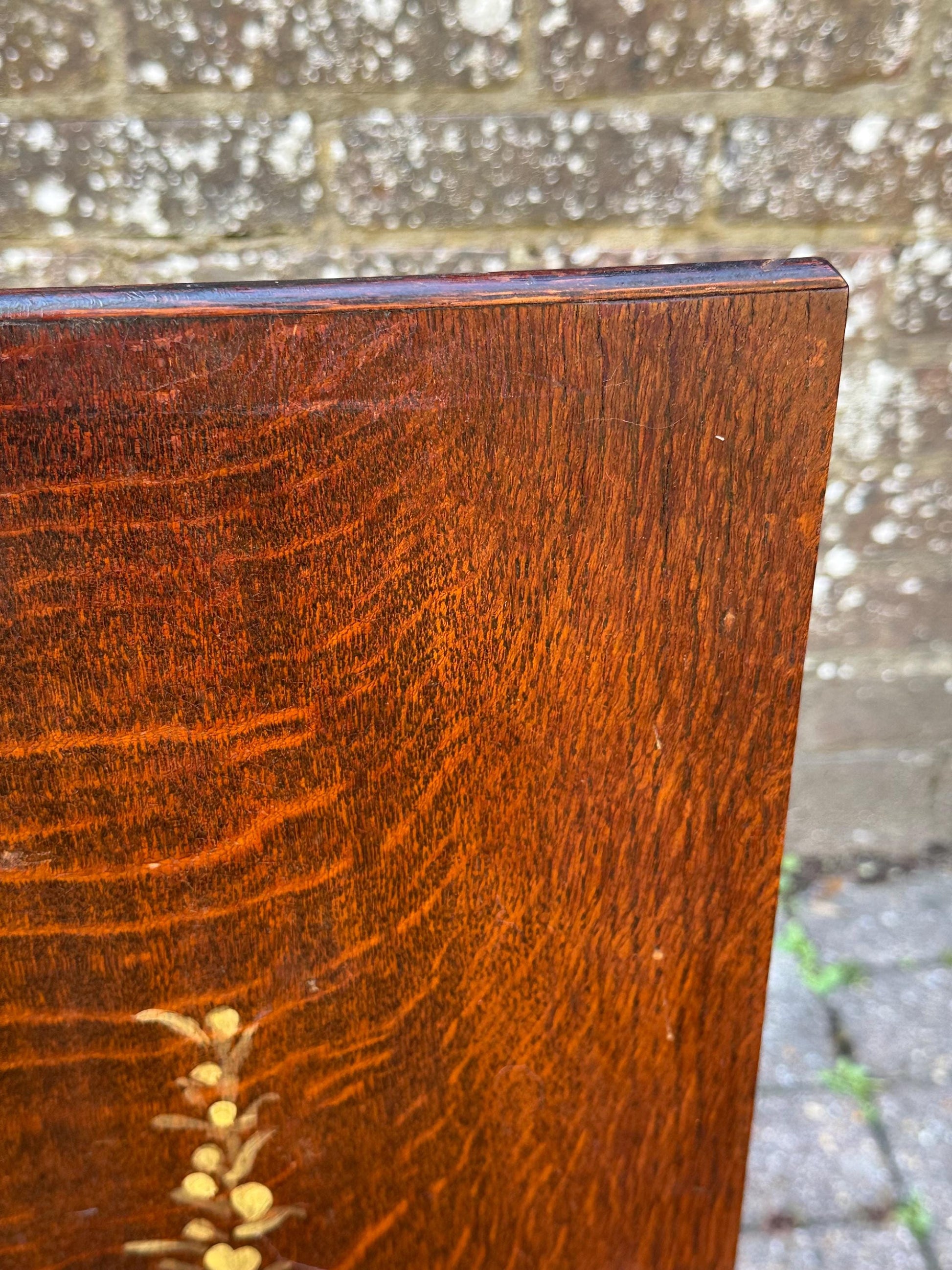 Vintage Oak Fire Screen with Hand-Painted Foxgloves – 1920s/30s English Fireplace Guard, Country Cottage Decor, art deco inspired screen