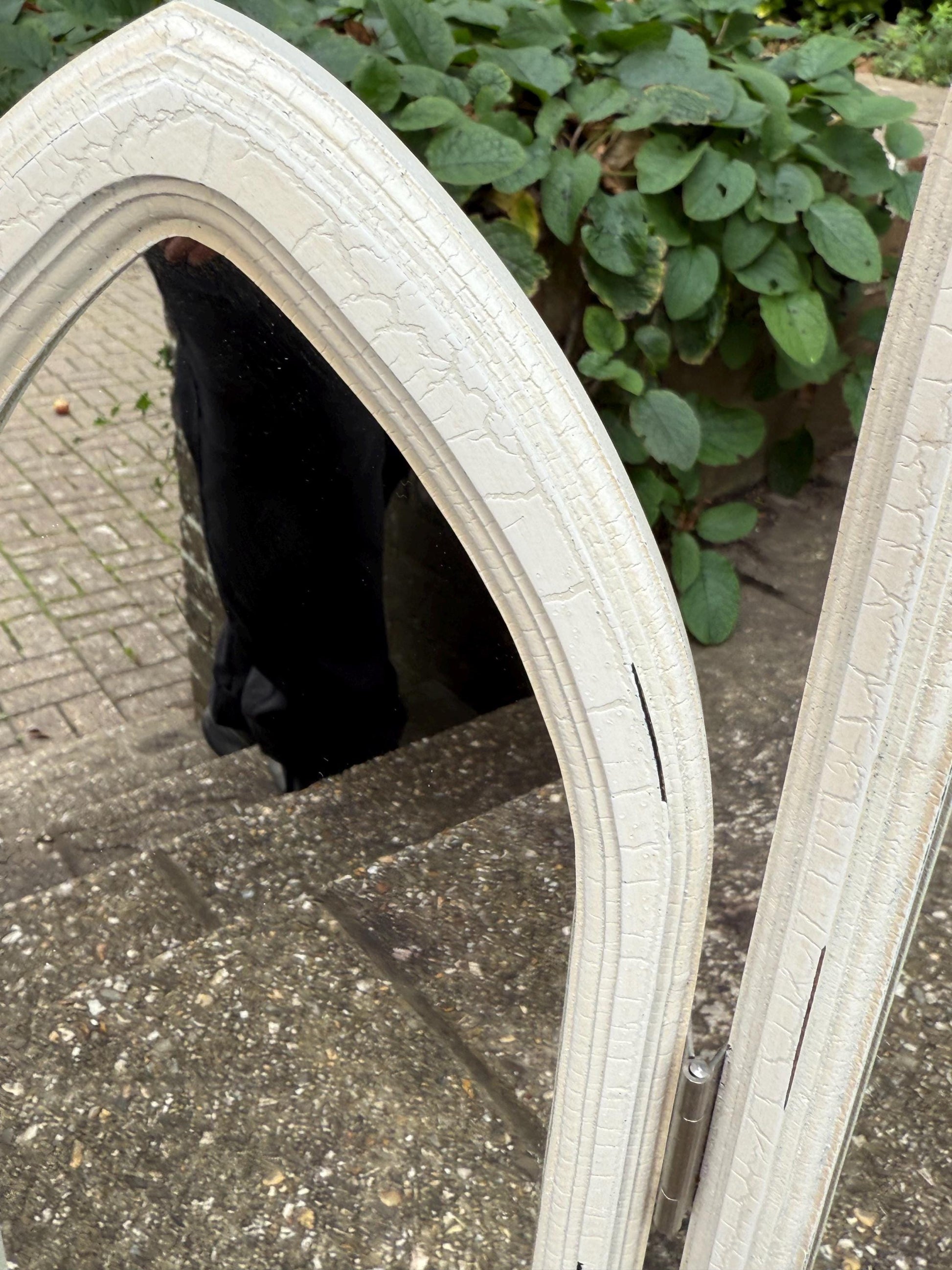 Vintage Gothic Revival Triple Arched Mirror – 1980s White Painted Folding Cathedral Arch Wall Mirror, Shabby Chic Architectural Decor