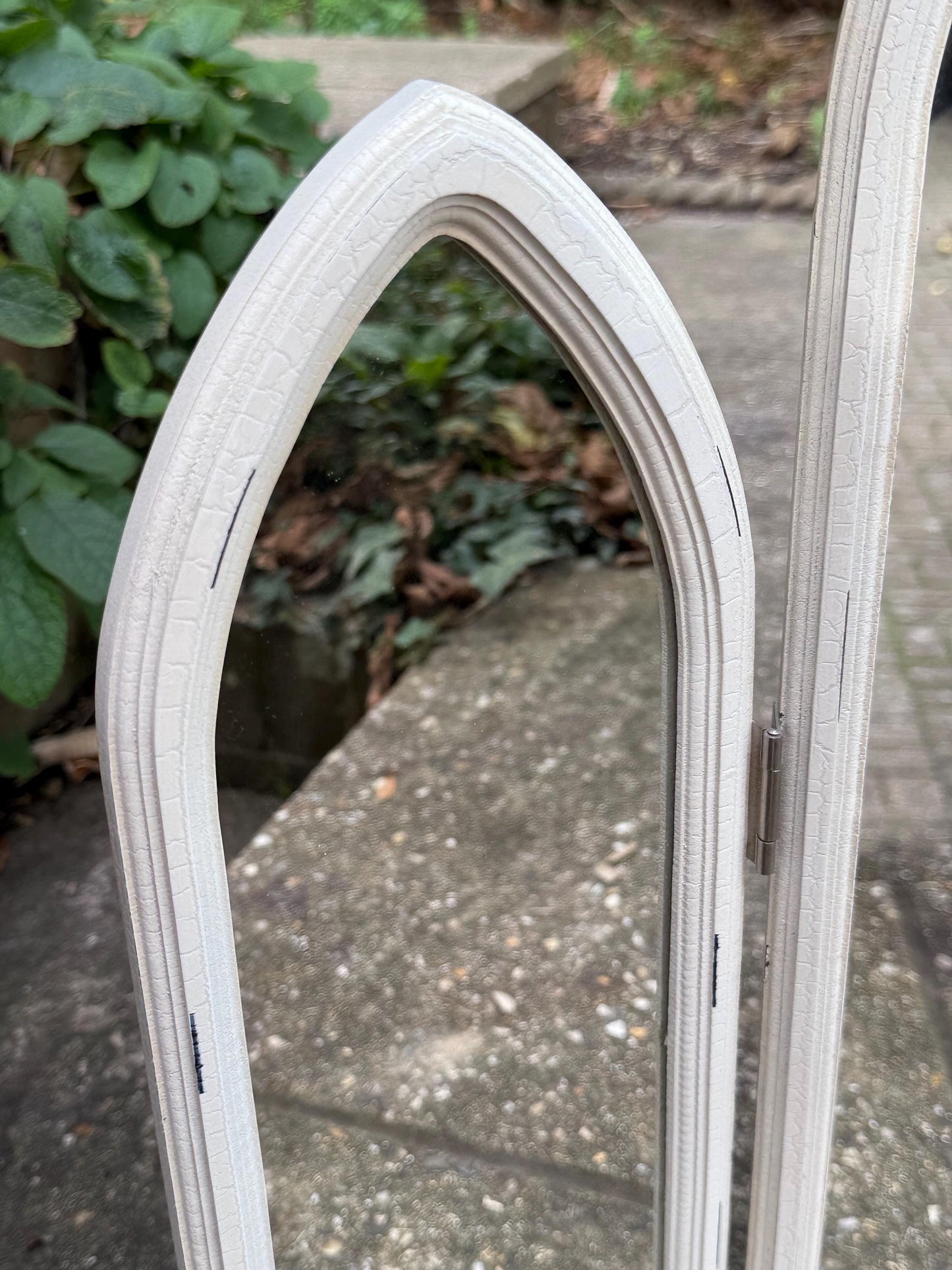 Vintage Gothic Revival Triple Arched Mirror – 1980s White Painted Folding Cathedral Arch Wall Mirror, Shabby Chic Architectural Decor