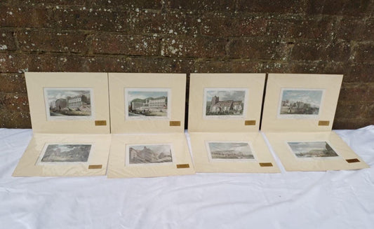 Antique Set of 8 Hand-Coloured Historic Prints of Hastings, Sussex – Mounted Antique Views, English Architecture & Landscapes