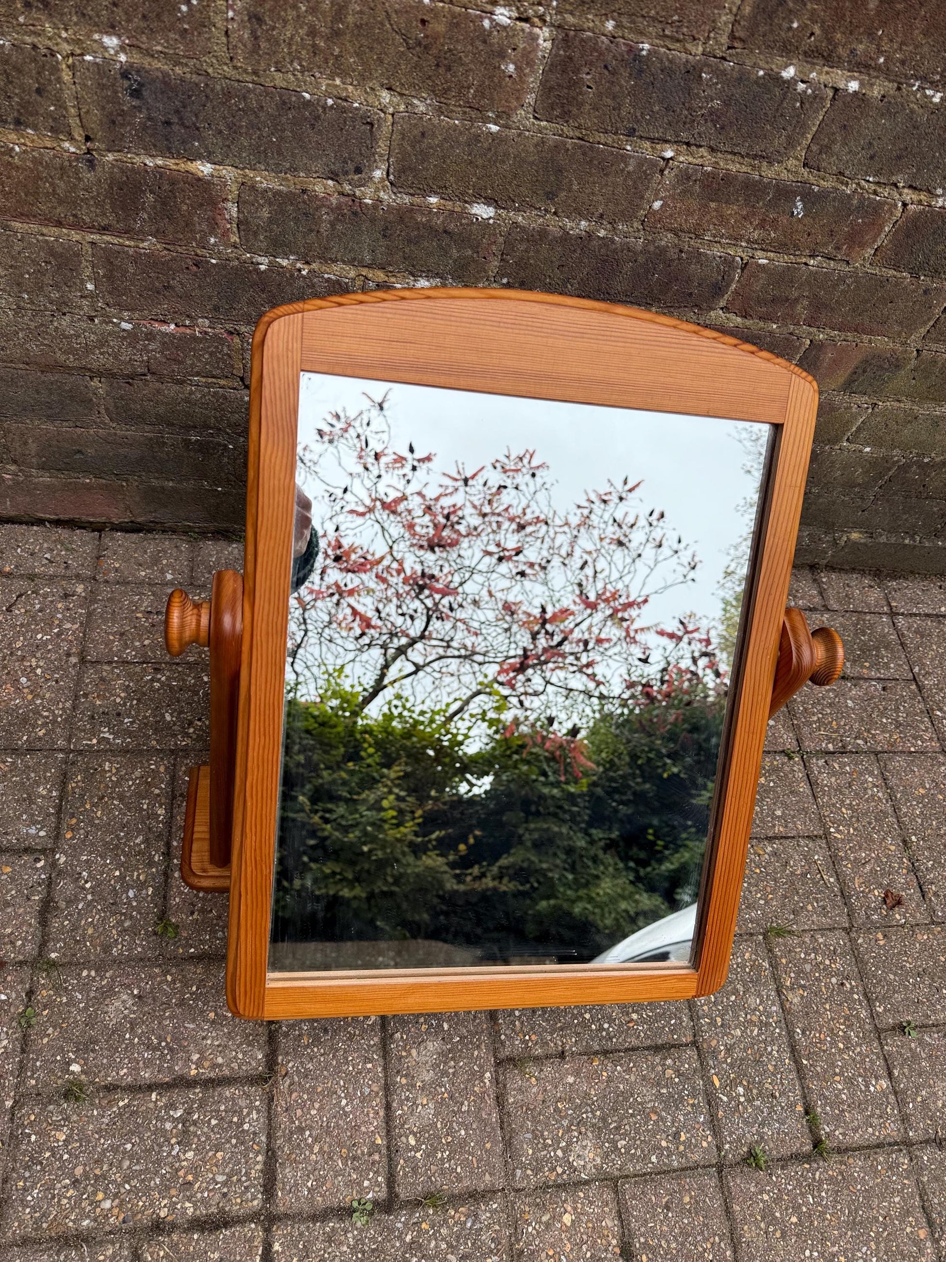 Vintage 1980s Pine Swivel Vanity Mirror, Solid Wood Dressing Table Mirror, English Country Farmhouse Style, Natural Pine Rustic Décor