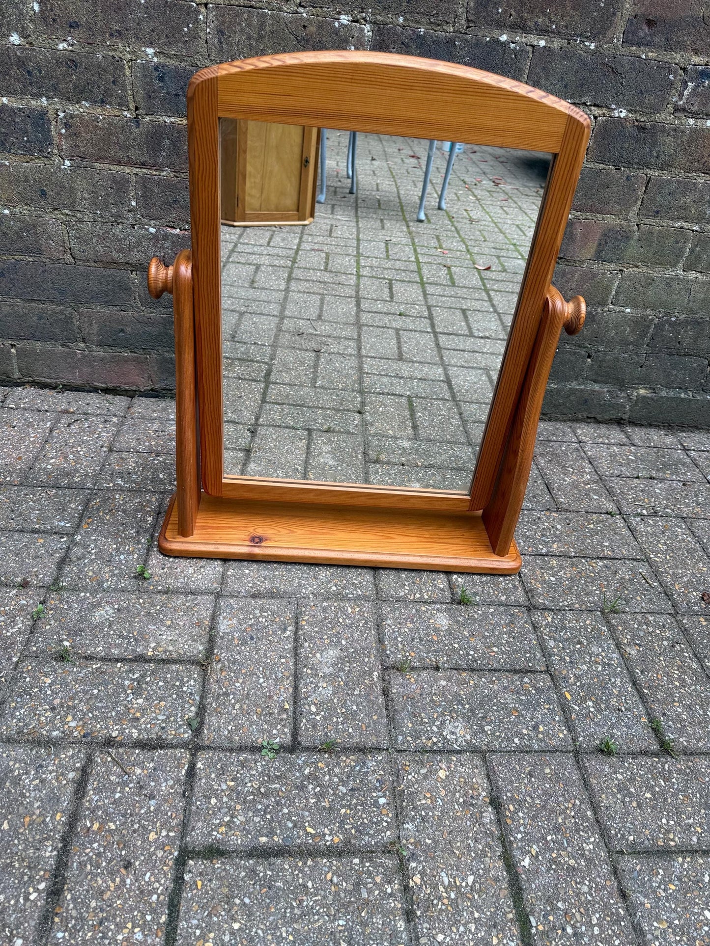 Vintage 1980s Pine Swivel Vanity Mirror, Solid Wood Dressing Table Mirror, English Country Farmhouse Style, Natural Pine Rustic Décor