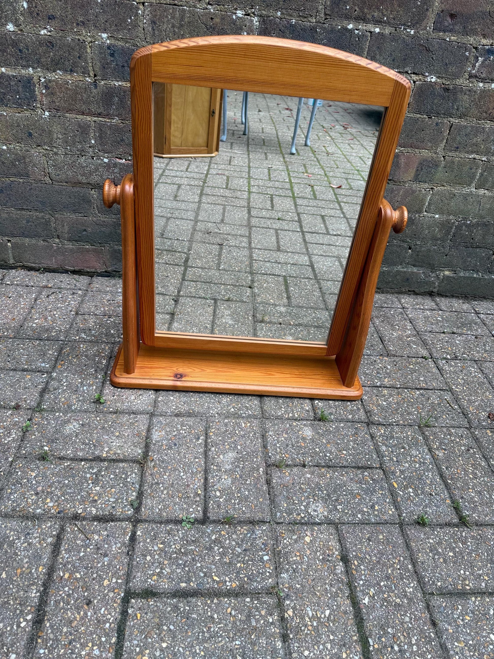 Vintage 1980s Pine Swivel Vanity Mirror, Solid Wood Dressing Table Mirror, English Country Farmhouse Style, Natural Pine Rustic Décor