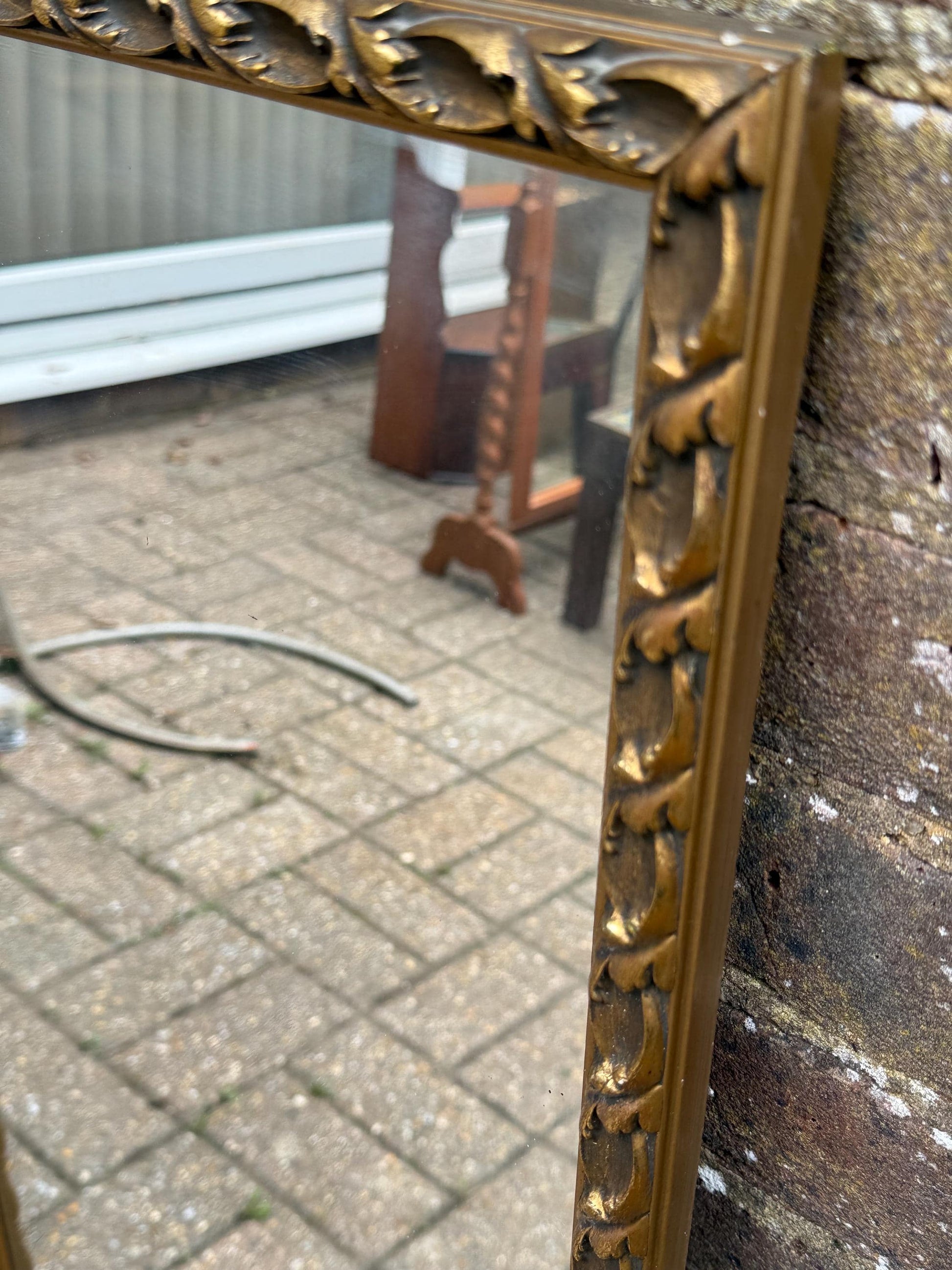 Quality vintage gold painted wooden mirror, large rectangular retro mirror, heavy quality wooden mirror with gold antique finish