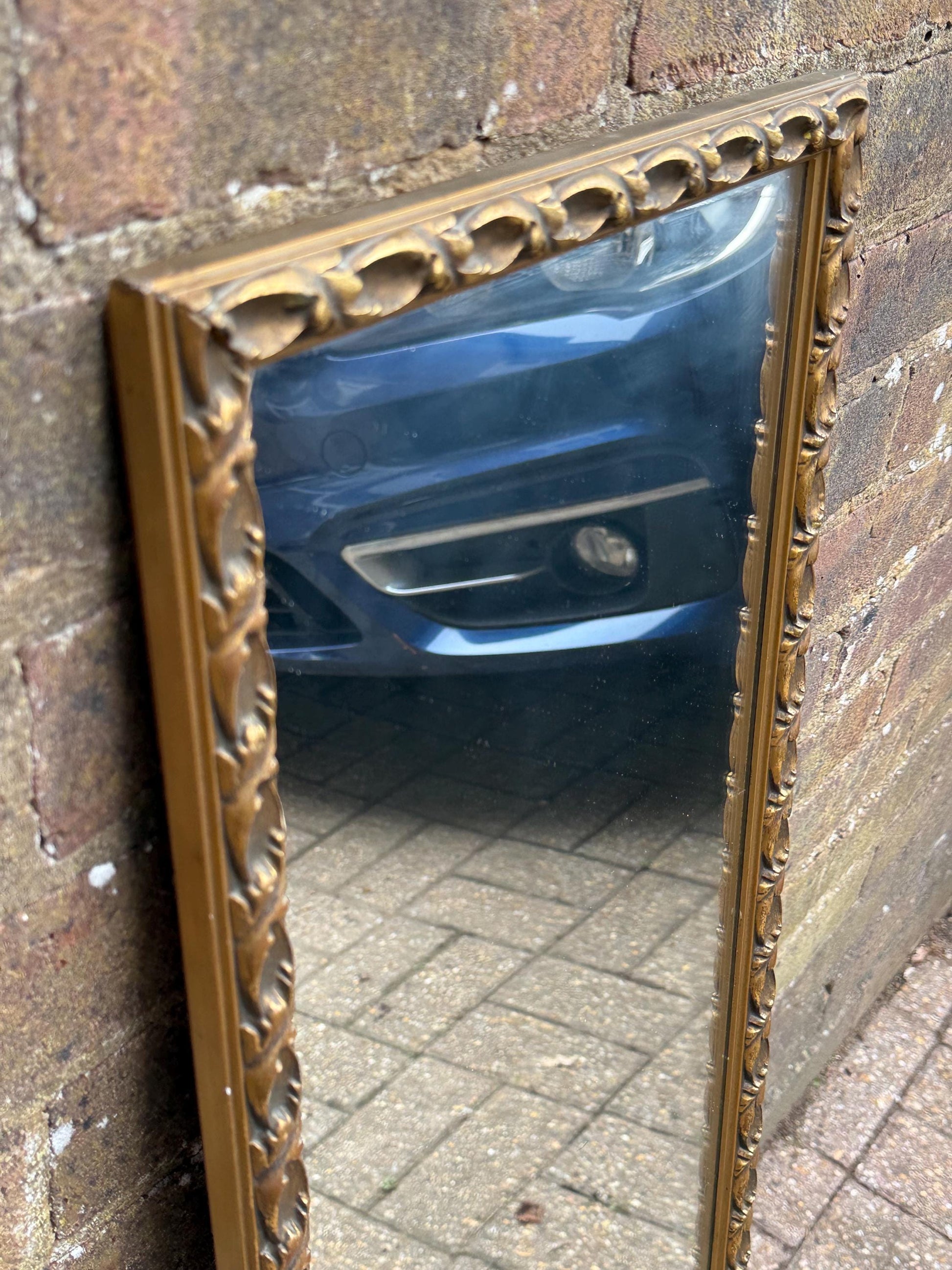 Quality vintage gold painted wooden mirror, large rectangular retro mirror, heavy quality wooden mirror with gold antique finish