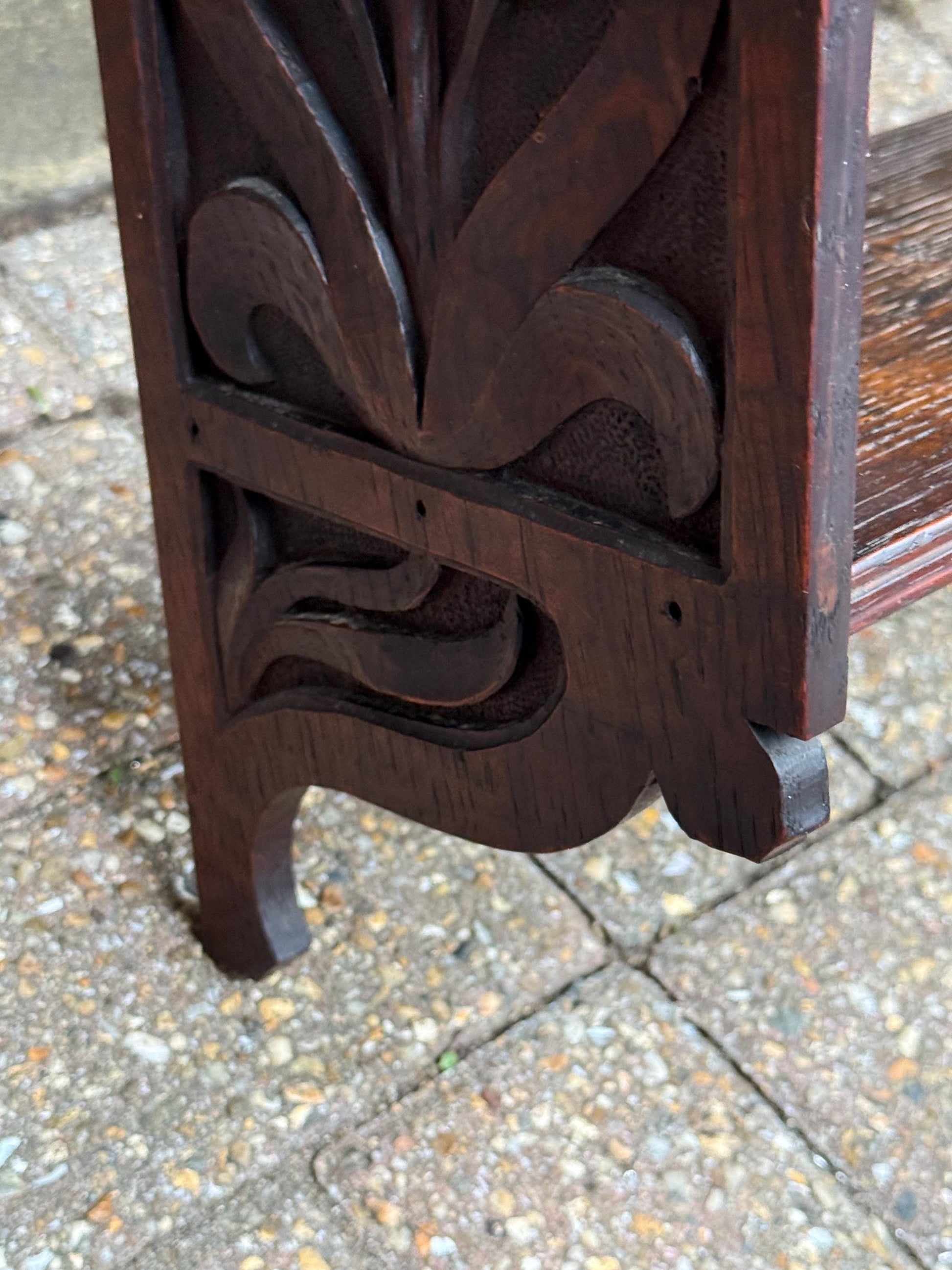 Antique Arts & Crafts Oak Wall Shelf with Hand-Carved Tulip Motif c.1910s English Country House Display Rack, antique wall shelf, oak shelf