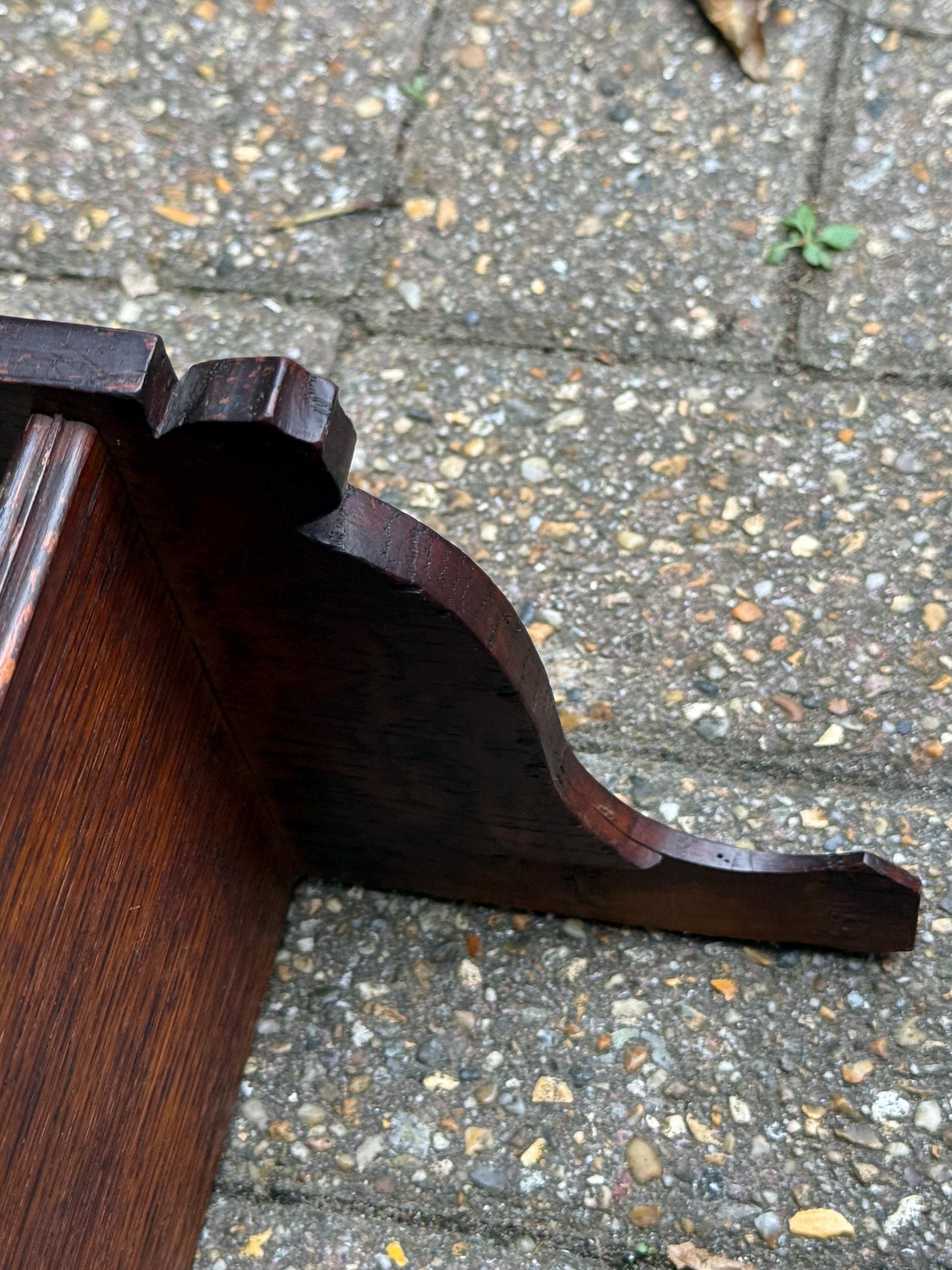 Antique Arts & Crafts Oak Wall Shelf with Hand-Carved Tulip Motif c.1910s English Country House Display Rack, antique wall shelf, oak shelf