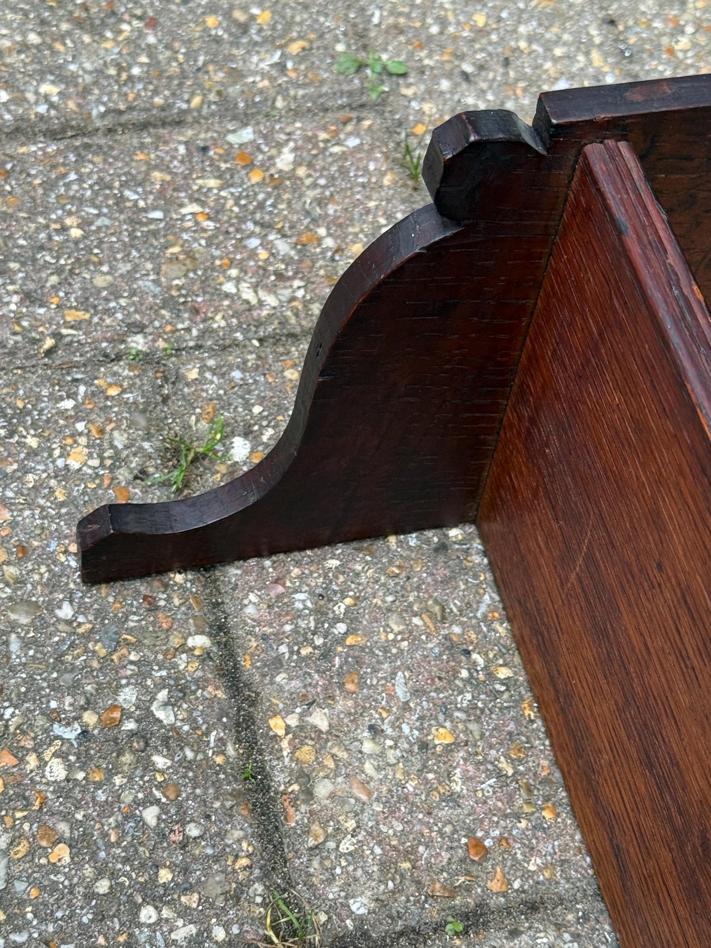 Antique Arts & Crafts Oak Wall Shelf with Hand-Carved Tulip Motif c.1910s English Country House Display Rack, antique wall shelf, oak shelf