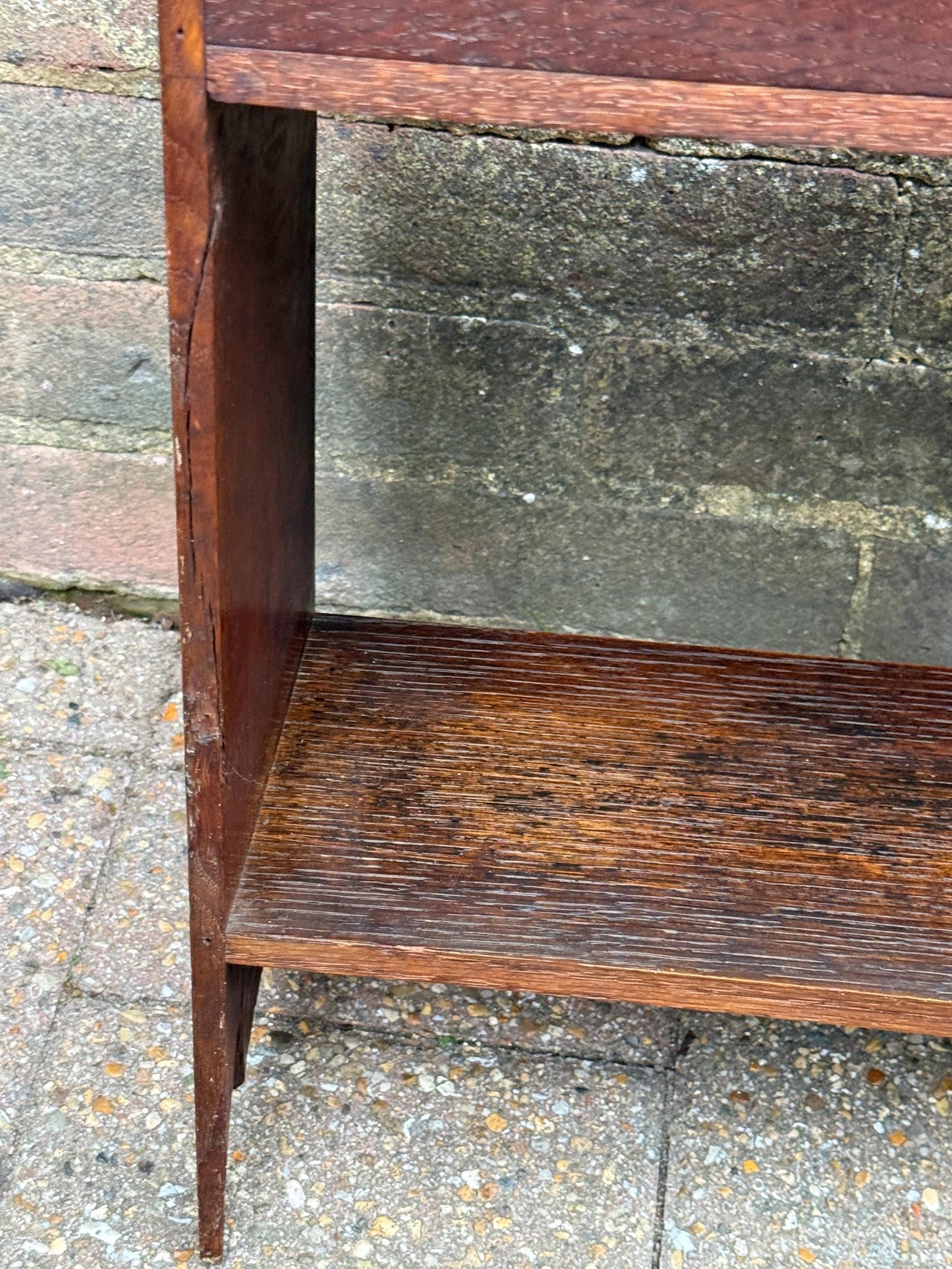 Antique Arts & Crafts Oak Wall Shelf with Hand-Carved Tulip Motif c.1910s English Country House Display Rack, antique wall shelf, oak shelf