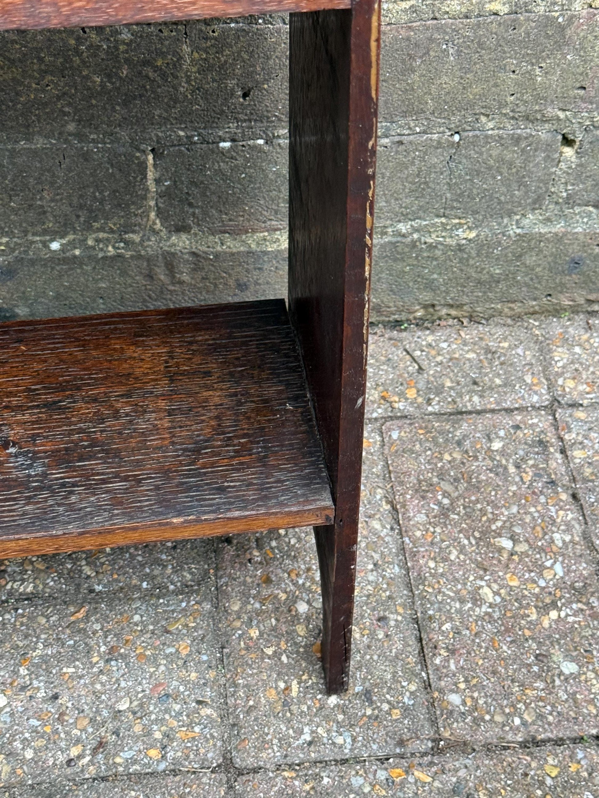 Antique Arts & Crafts Oak Wall Shelf with Hand-Carved Tulip Motif c.1910s English Country House Display Rack, antique wall shelf, oak shelf