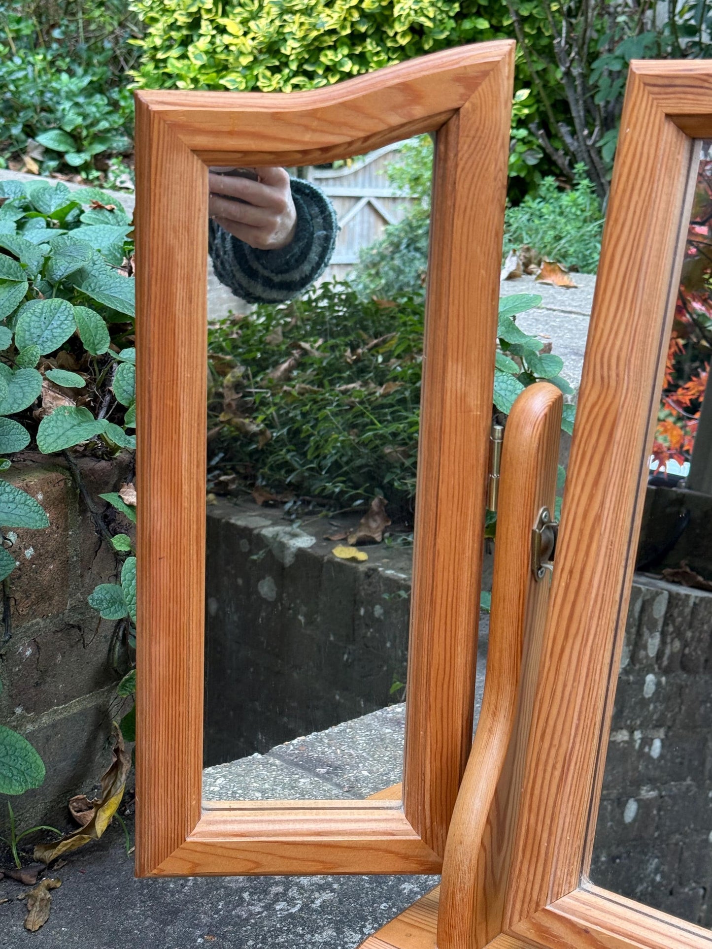 Vintage Pine Triple Vanity Mirror with Drawer – 1980s Country Cottage Dressing Table Mirror, quality vaniuty mirror with drawer