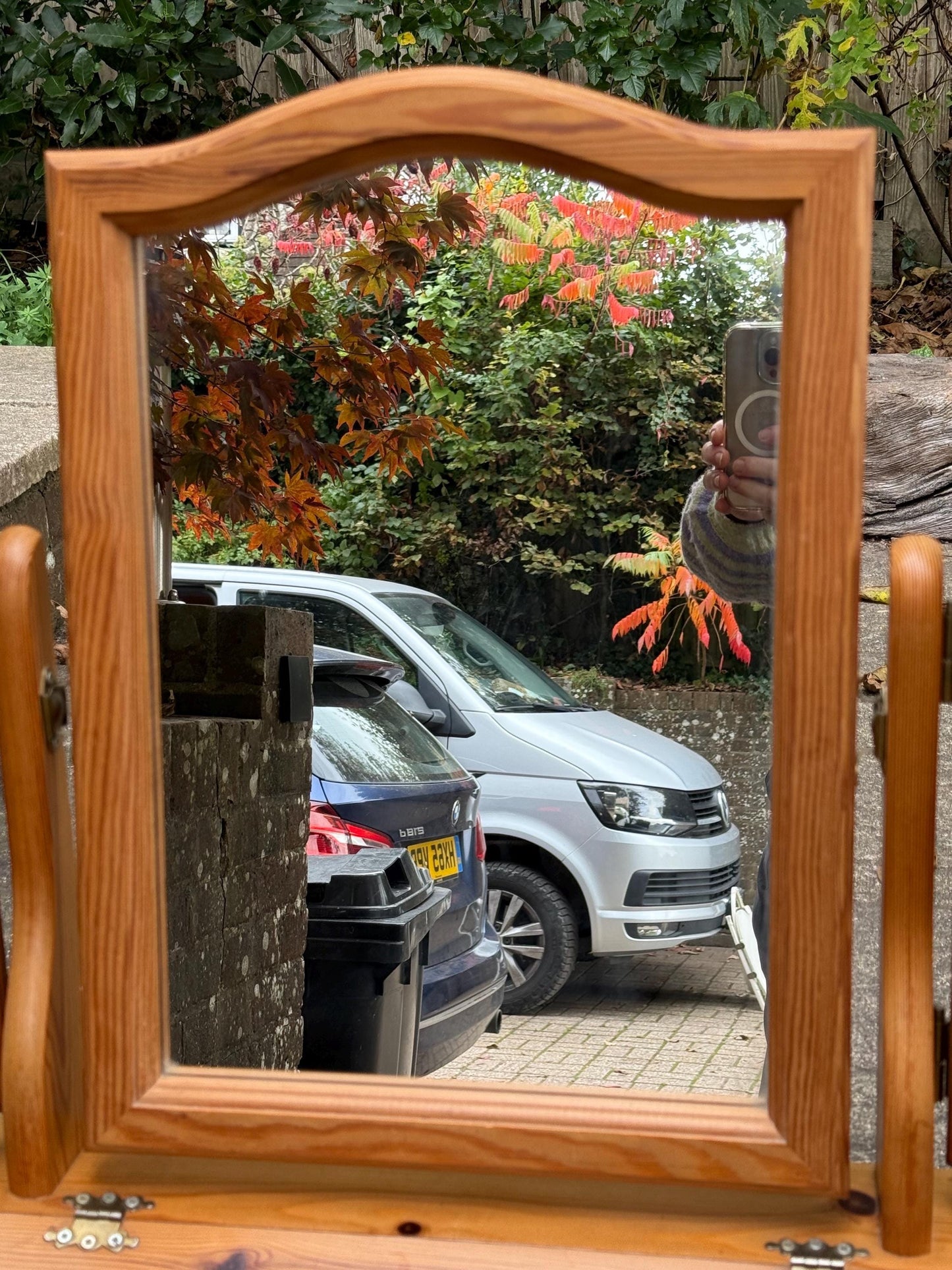 Vintage Pine Triple Vanity Mirror with Drawer – 1980s Country Cottage Dressing Table Mirror, quality vaniuty mirror with drawer