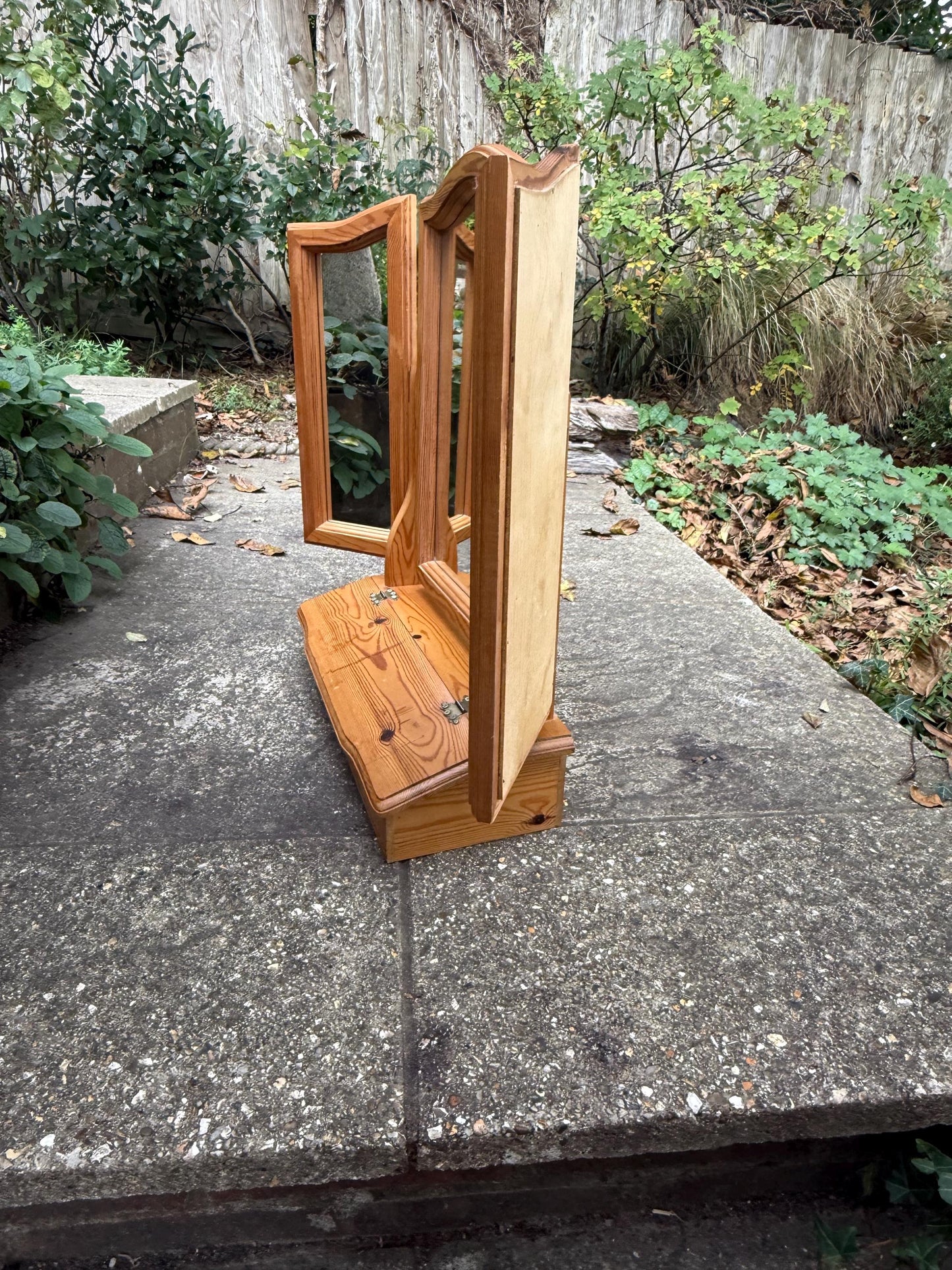 Vintage Pine Triple Vanity Mirror with Drawer – 1980s Country Cottage Dressing Table Mirror, quality vaniuty mirror with drawer