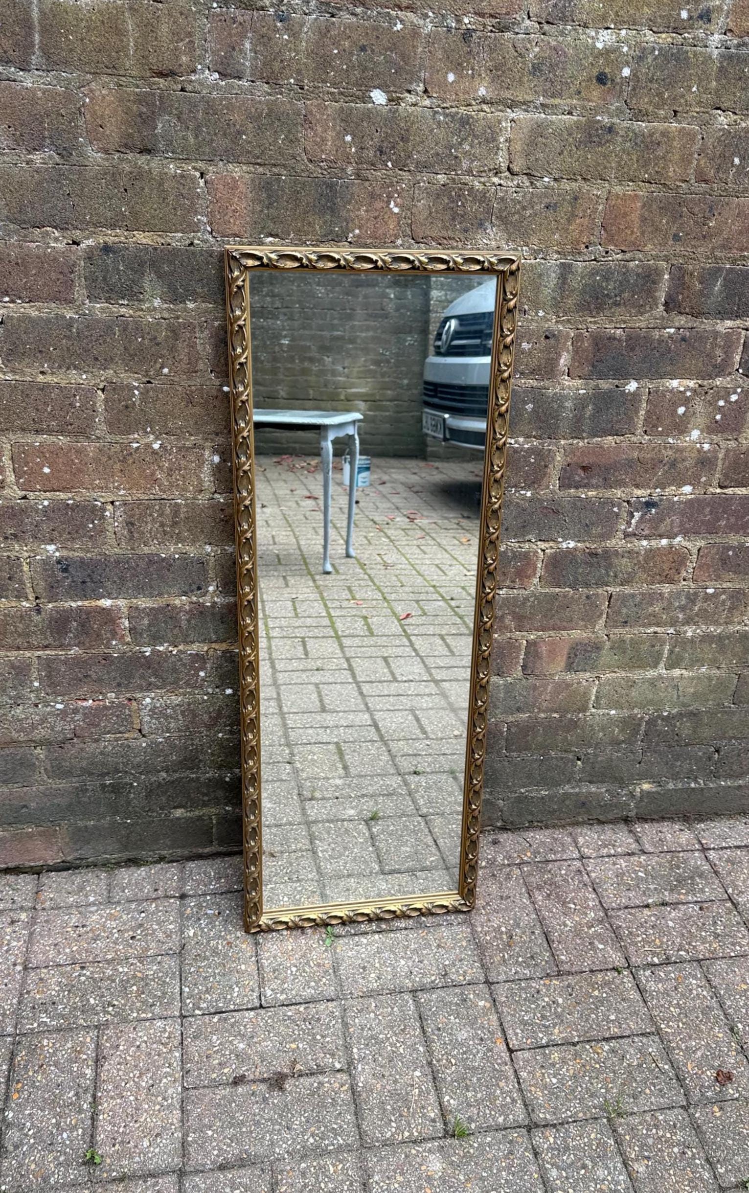quality retro long mirror, wooden mirror with gold. 1960s solid wood gold mirror. quality mid century modern mirror