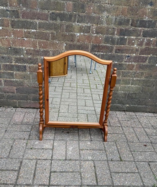 solid pine vanity mirror. twisted turned columns. pine swing mirror