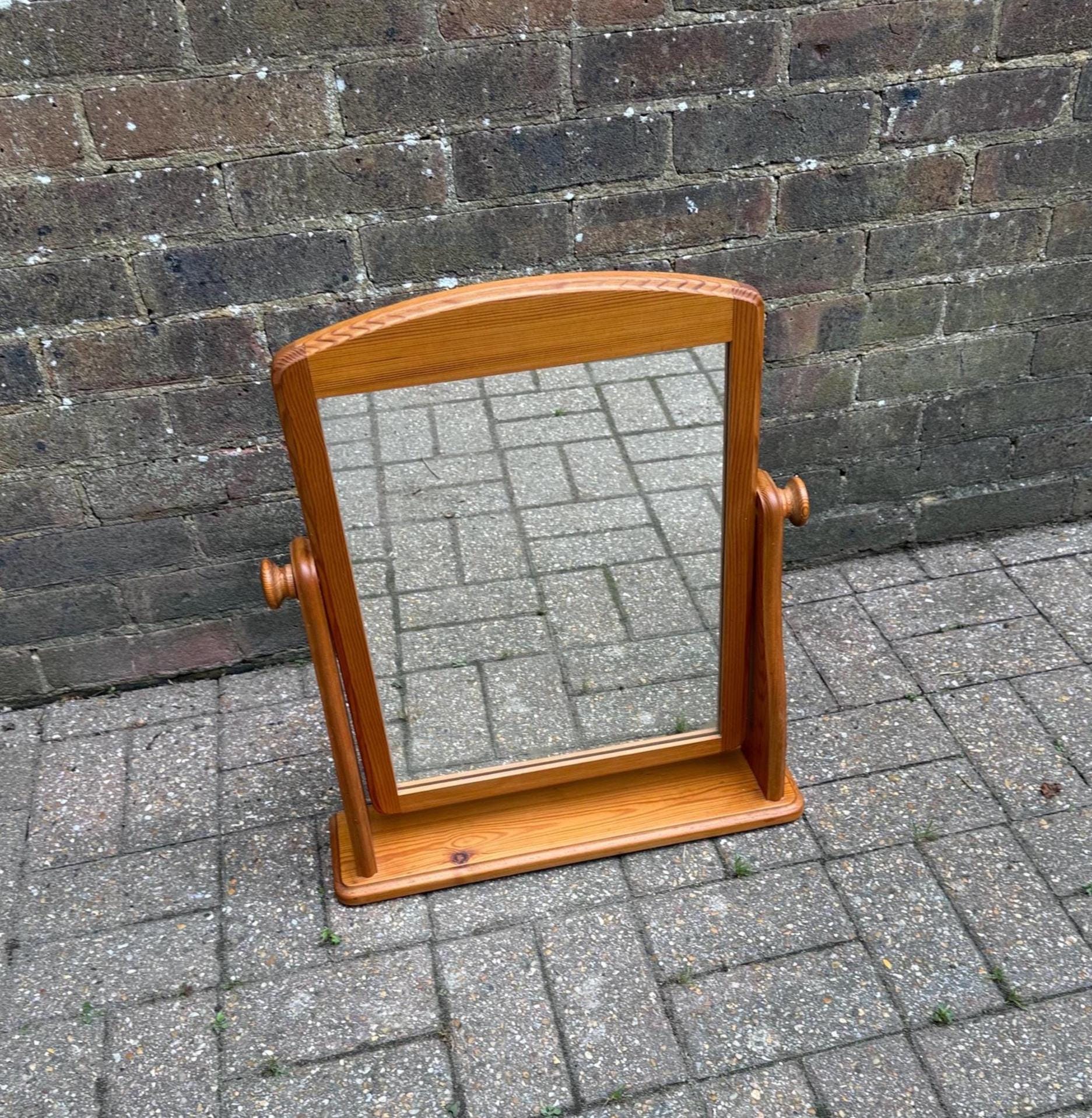 pine swing mirror; solid pine vanity mirror with turning knobs
