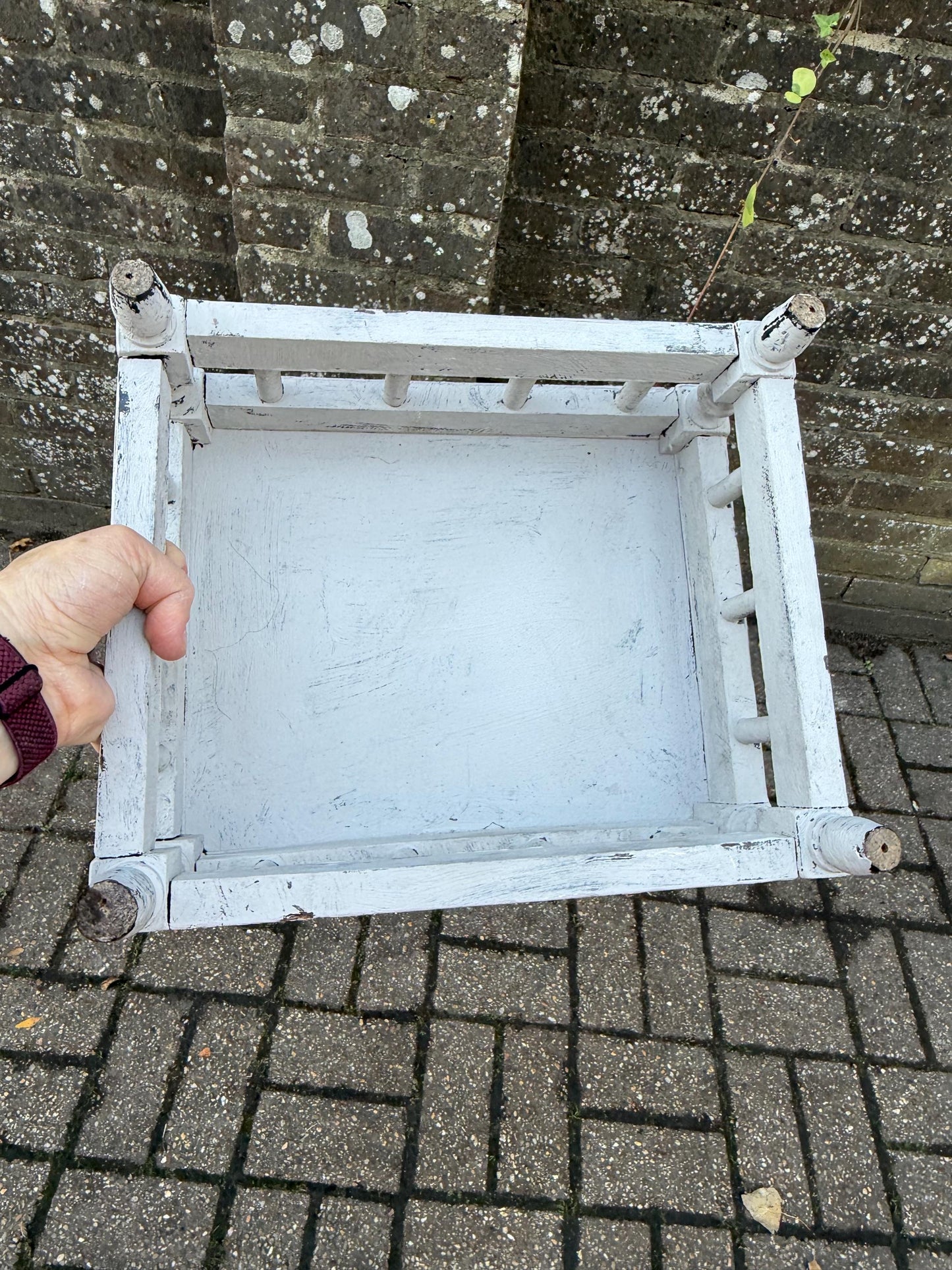 Vintage Reupholstered Stool with Botanical Animal Print Fabric – Distressed Painted Wooden Frame / Eclectic Footstool or Accent Seat, Lemurs