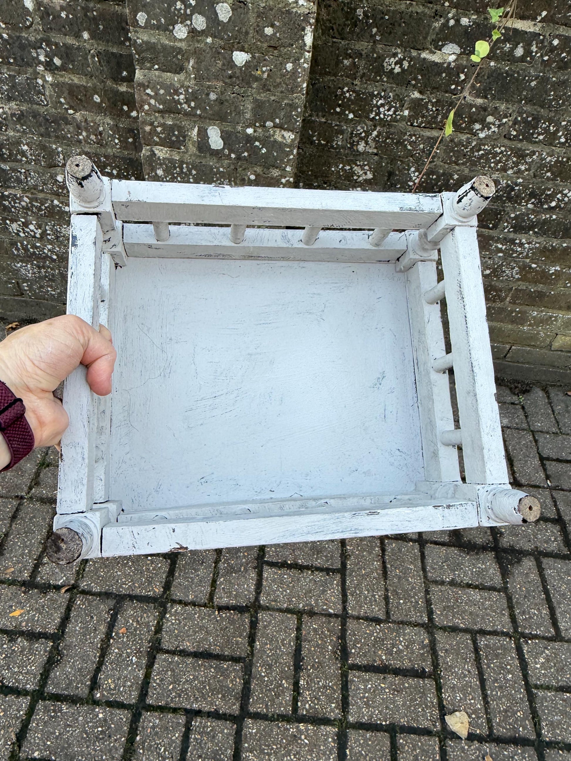 Vintage Reupholstered Stool with Botanical Animal Print Fabric – Distressed Painted Wooden Frame / Eclectic Footstool or Accent Seat, Lemurs