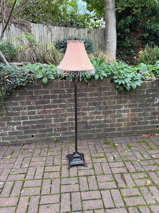 Vintage 1980s Hollywood Regency Black Metal Floor Lamp with Crystal Droplets – Art Deco Revival Standing Lamp, working and PAT tested lamp