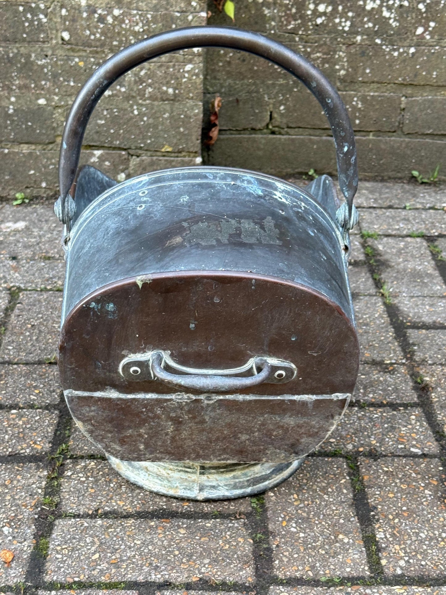 Antique Victorian Copper Coal Scuttle with Brass Handles – 19th Century English Fireside Bucket / Vintage Patinated Copper Planter