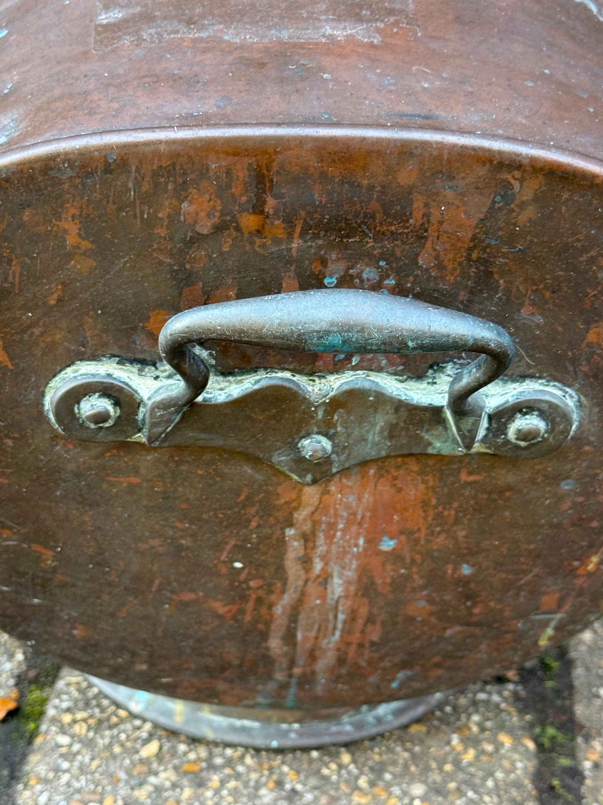 Antique Edwardian Copper Coal Scuttle with Brass Handles – Early 1900s English Fireside Bucket / Vintage Patinated Copper Planter