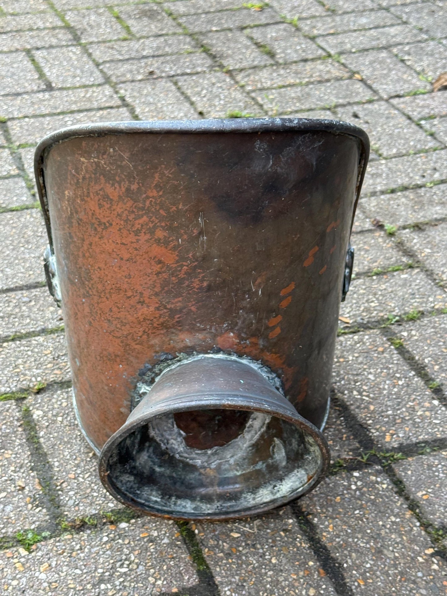 Antique Edwardian Copper Coal Scuttle with Brass Handles – Early 1900s English Fireside Bucket / Vintage Patinated Copper Planter