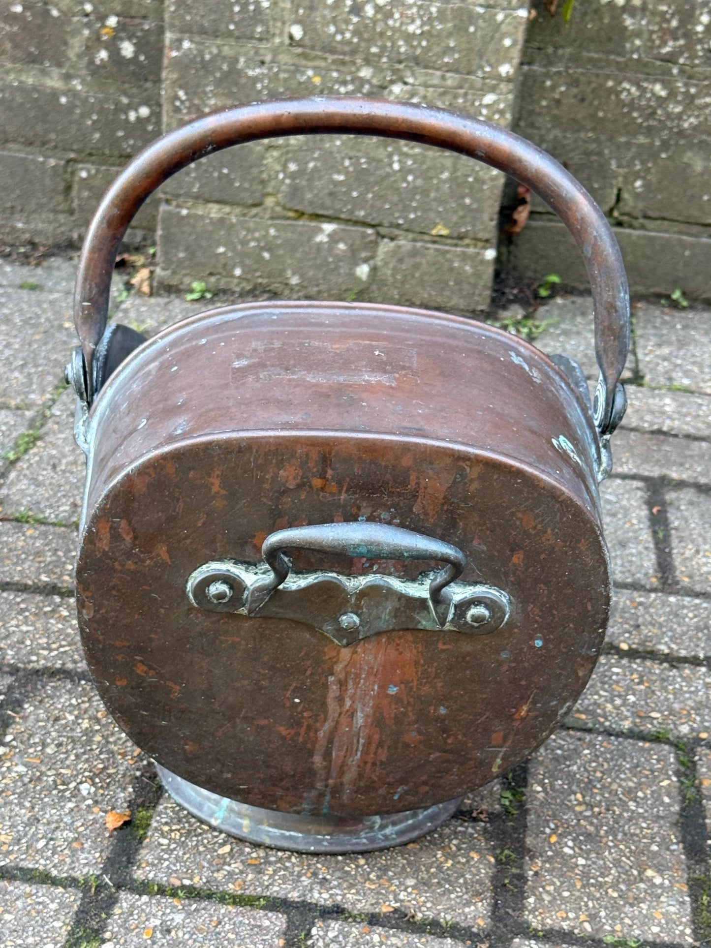 Antique Edwardian Copper Coal Scuttle with Brass Handles – Early 1900s English Fireside Bucket / Vintage Patinated Copper Planter
