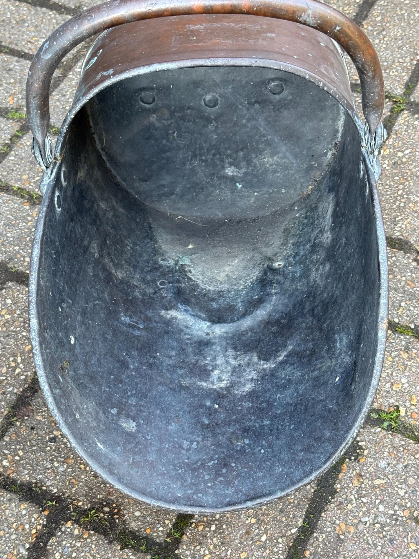 Antique Edwardian Copper Coal Scuttle with Brass Handles – Early 1900s English Fireside Bucket / Vintage Patinated Copper Planter