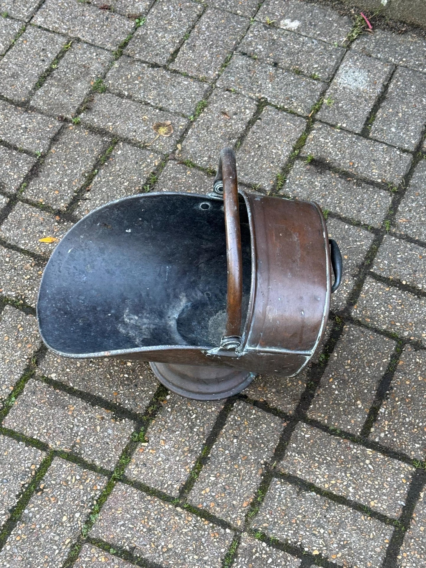 Antique Edwardian Copper Coal Scuttle with Brass Handles – Early 1900s English Fireside Bucket / Vintage Patinated Copper Planter