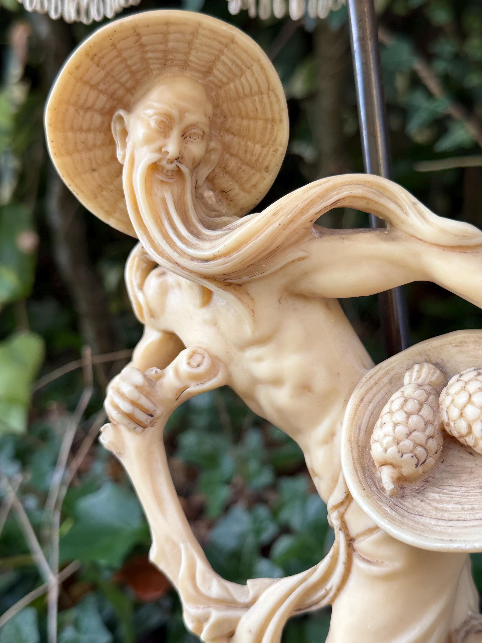 Vintage 1960s Oriental-Style, Oriental Man with baskets of produce, Resin Lamp with Fabric Shade - VGC, working retro lamp, original shade