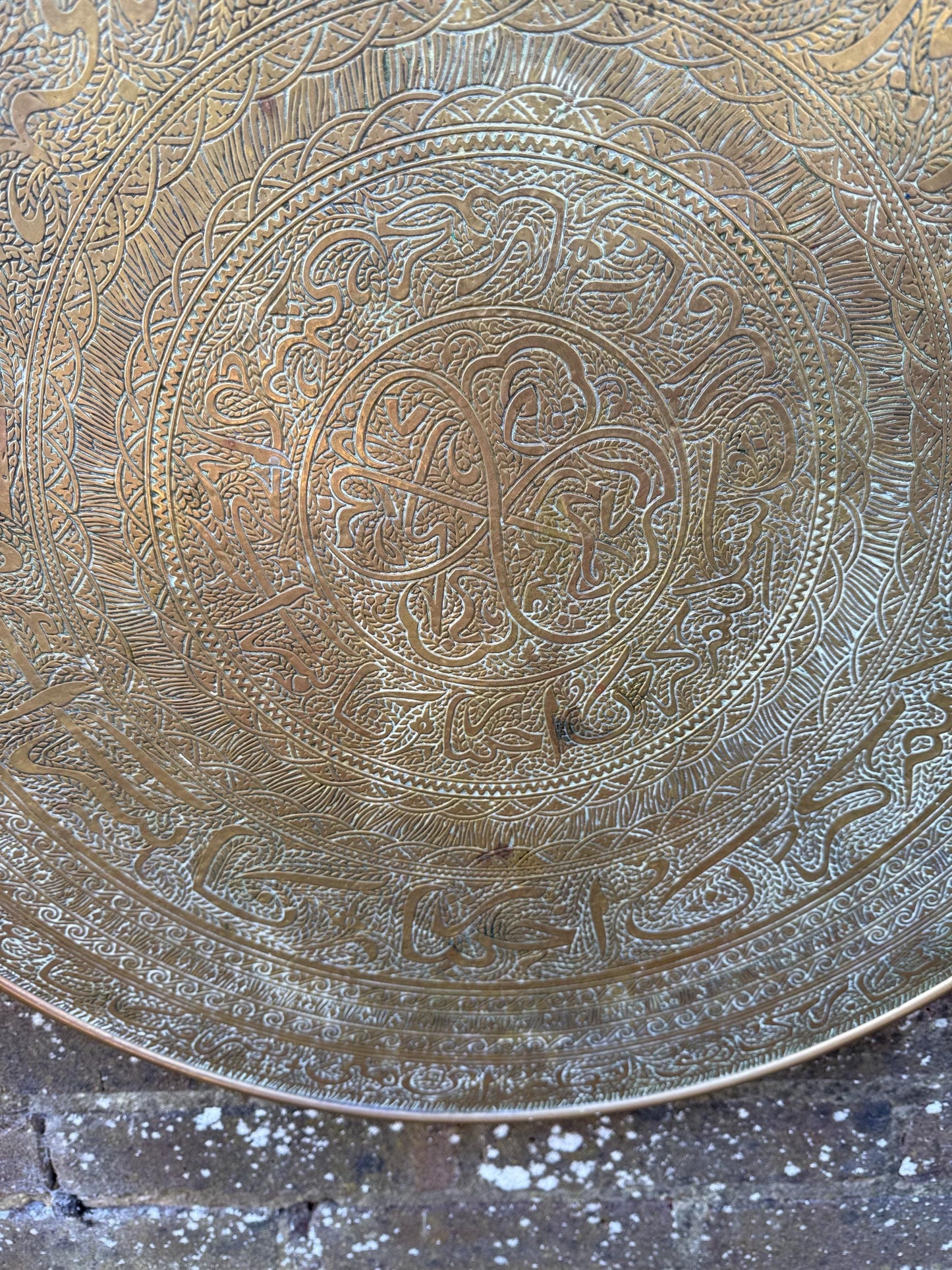 Early mid 1900s Brass Benares Tray Wall Hanging, Hand-Etched Indian Table Tray, Vintage Mid Century Boho Decor, Orientalist Decorative Art