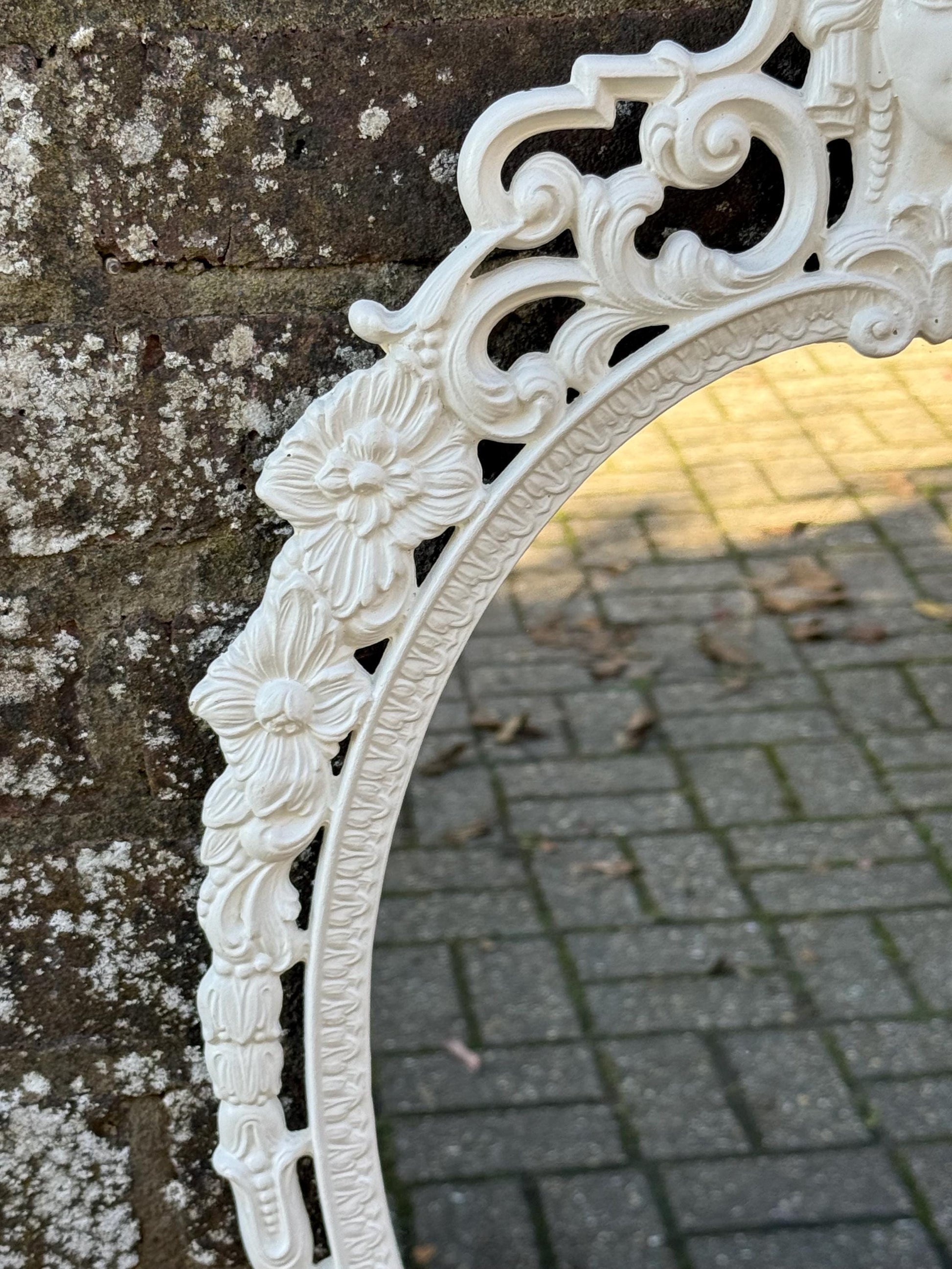 Vintage Cast Metal Rococo Mirror – White Ornate Wall Mirror with Lady Face Detail, Hollywood Regency Baroque Revival Decor, retro mirror