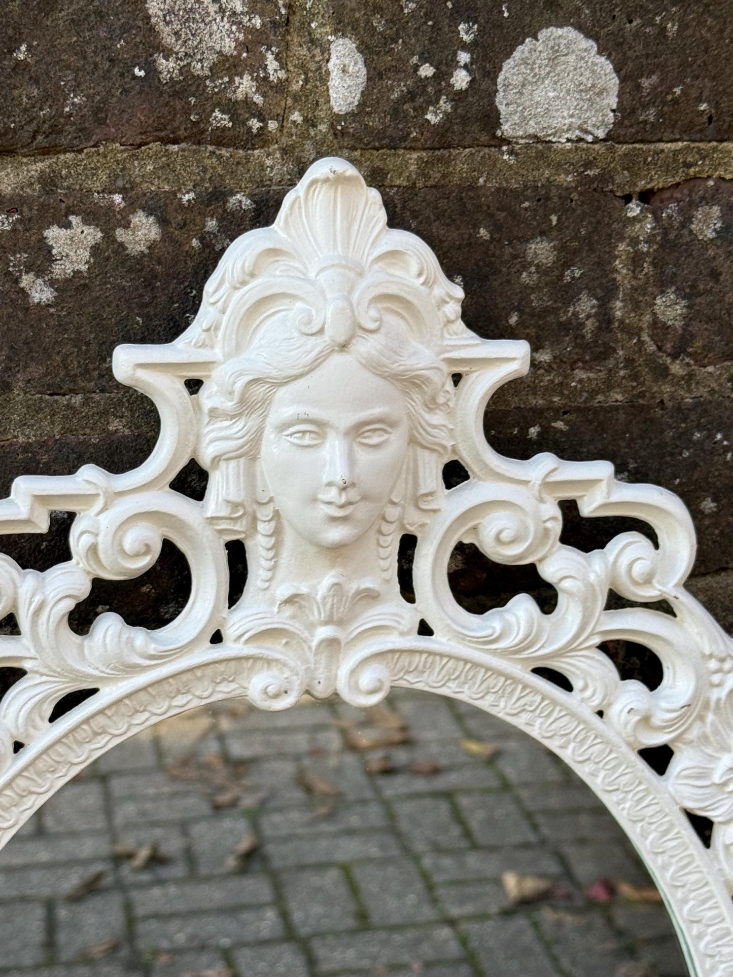 Vintage Cast Metal Rococo Mirror – White Ornate Wall Mirror with Lady Face Detail, Hollywood Regency Baroque Revival Decor, retro mirror